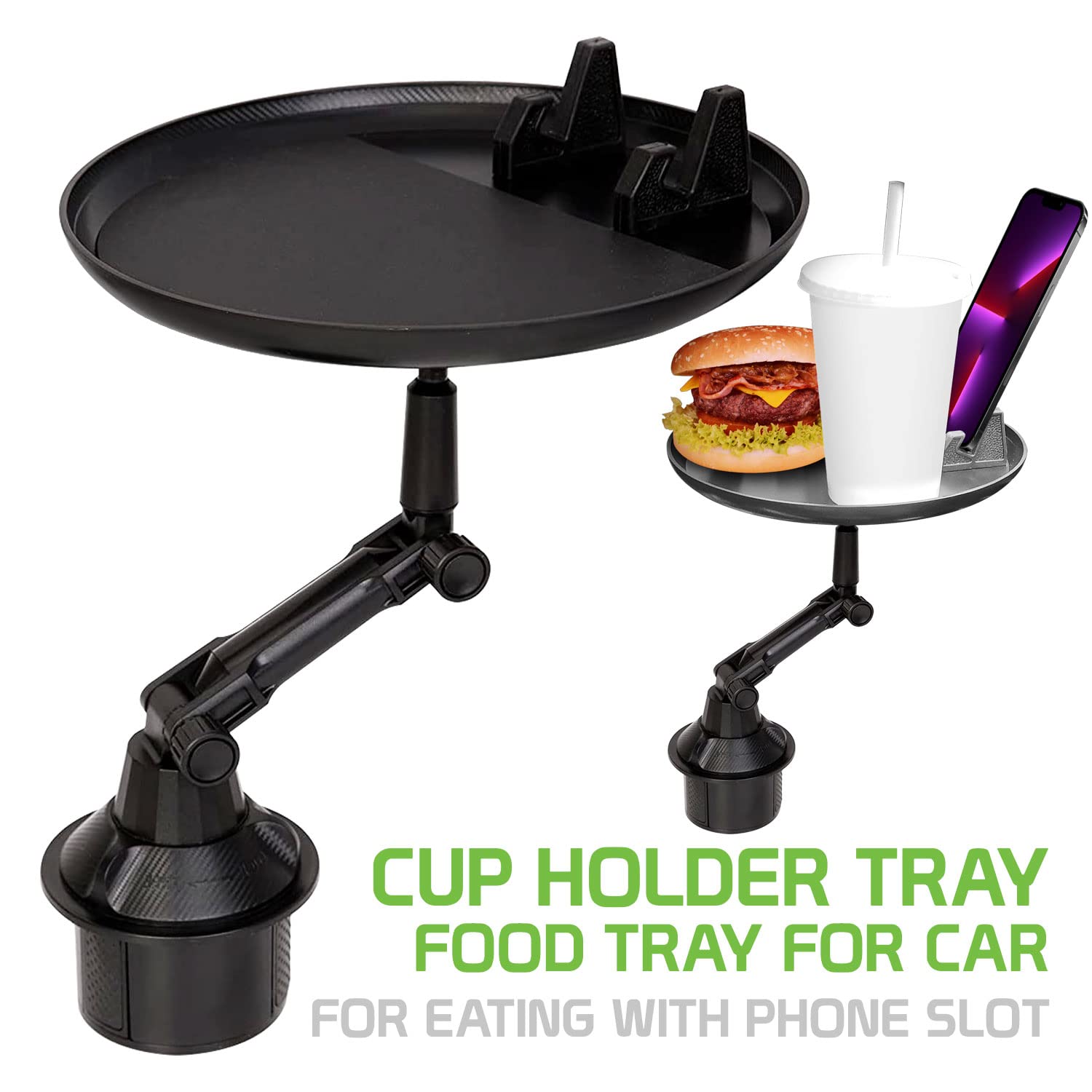 Car Cup Holder Mount Phone Holder With Food Tray Compatible For Apple Iphone, Samsung Galaxy, Lg, Moto Google Pixel (Food Tray)
