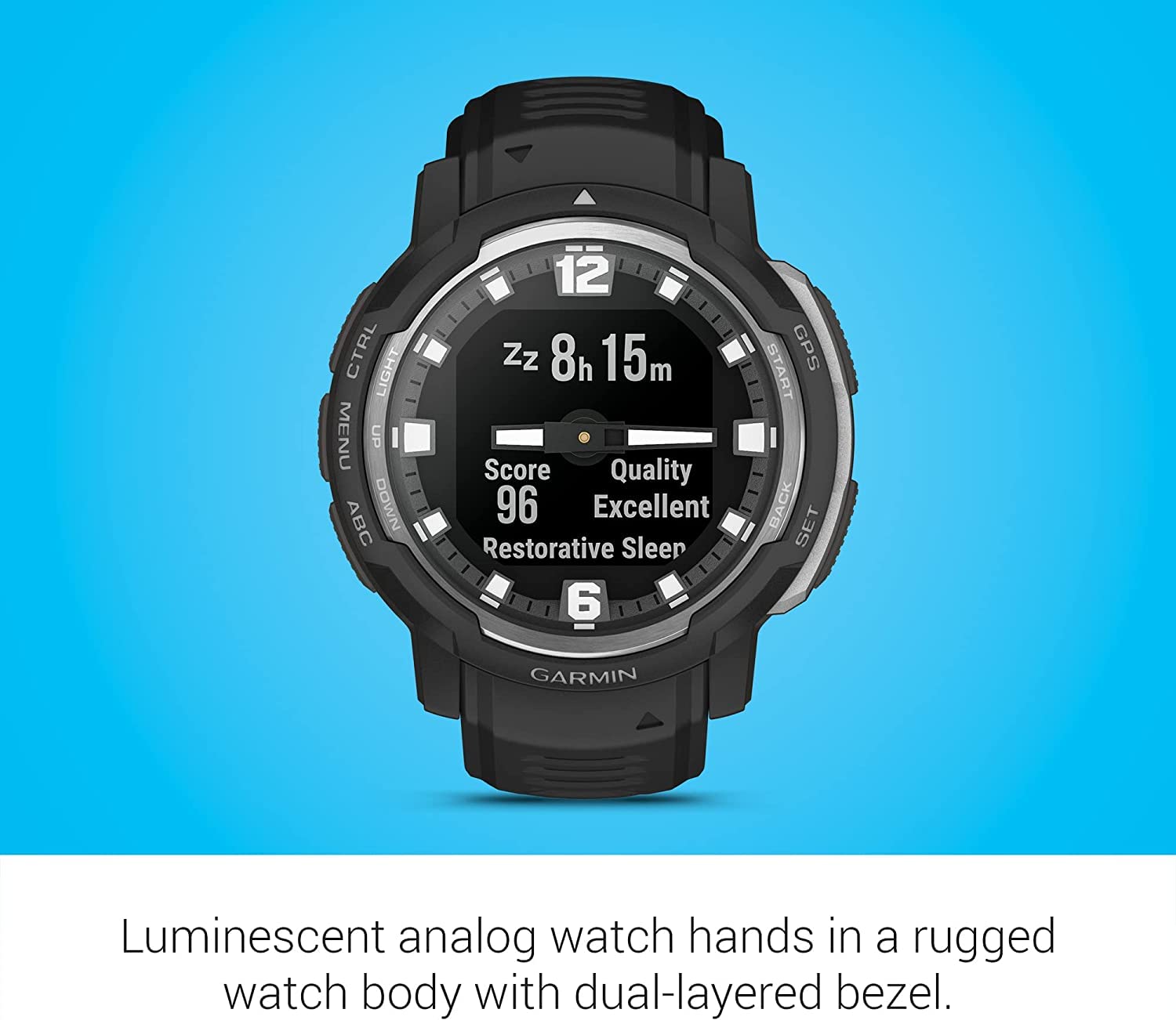 Garmin Instinct Crossover Rugged Hybrid Smartwatch Black With Watch Charging Stand, 2-Port Car Adapter, Wall-Adapter & Watch Cle