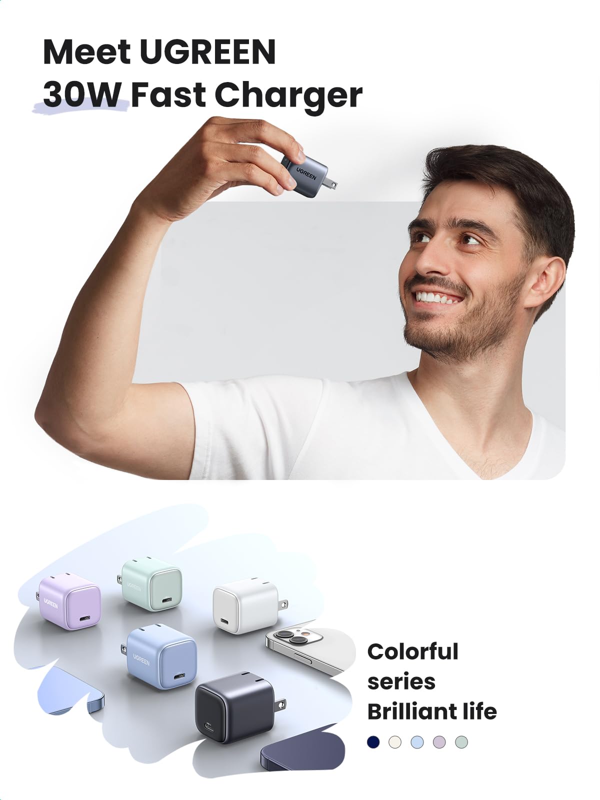 Ugreen 30W Usb C Charger For Iphone 17, Nexode Foldable Gan Pps Compact Fast Wall Charger Block, Usb-C Power Adapter For Iphone