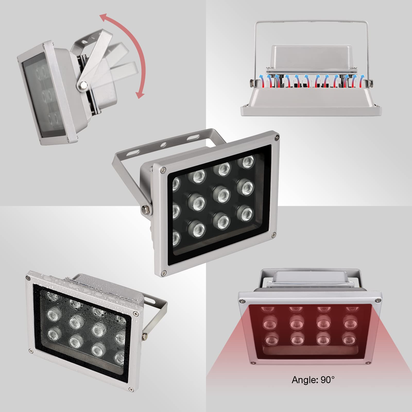 Univivi Ir Illuminator, 850Nm 12 Leds Wide Angle Ir Illuminator For Night Vision, Waterproof Led Infrared Light With 12V Dc Powe