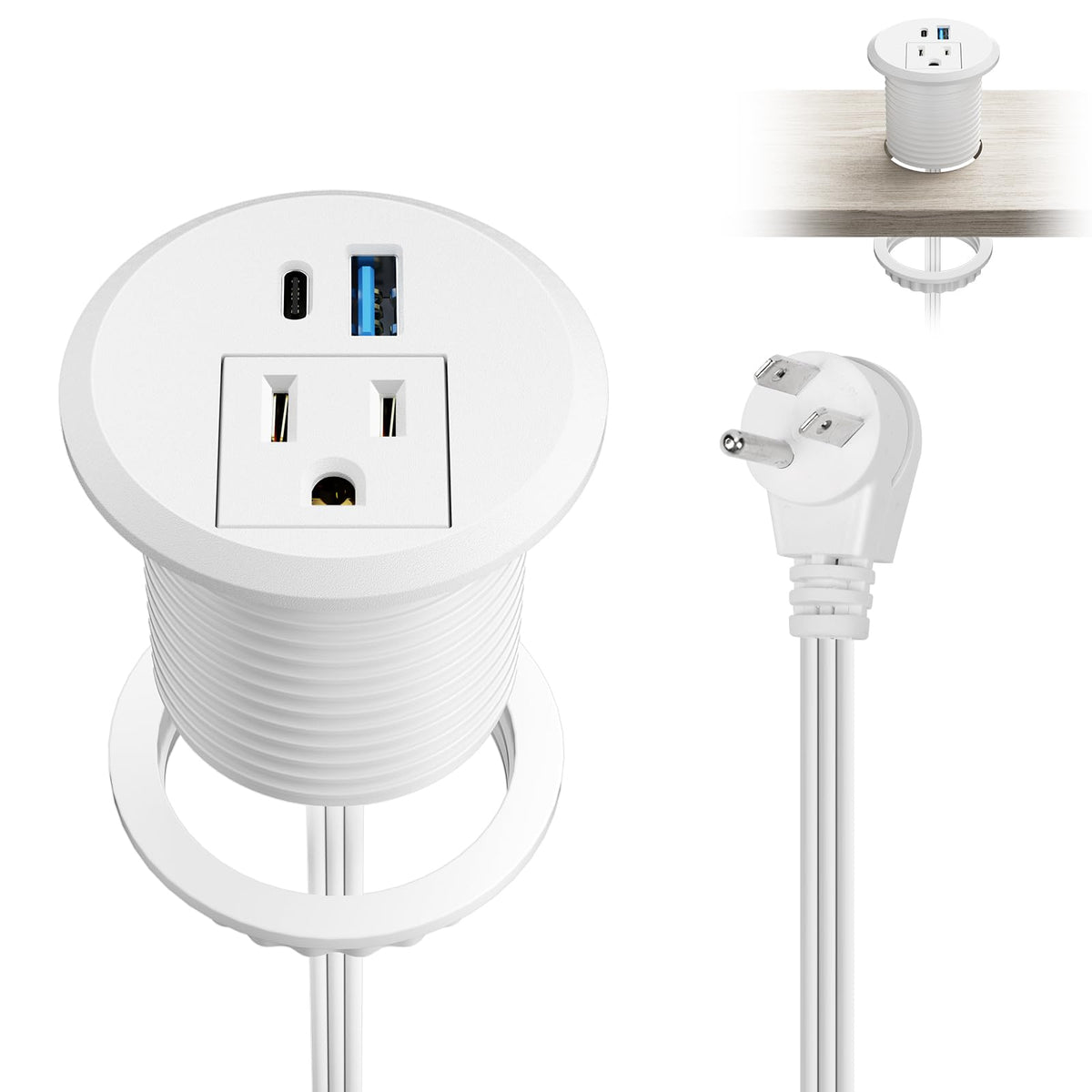 Xba 2Inch Desktop Power Grommet, Recessed Power Strip With Pd 20W Usb C, Ac Outlet And 18W Usb A Charging Port, Hidden Desk Powe