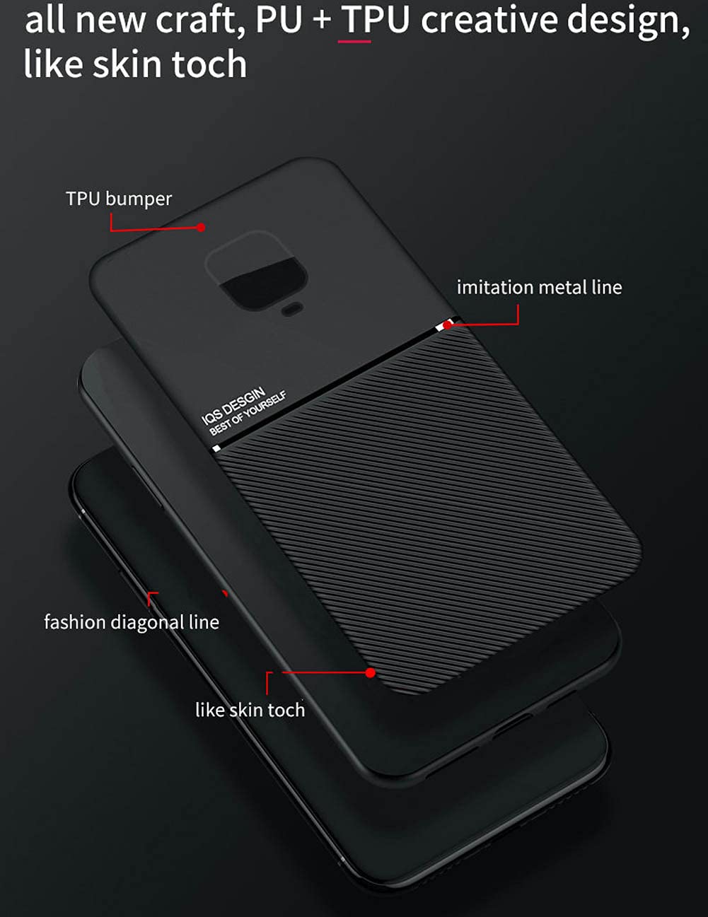 Kepuch Mowen Case Cover Bumper Built In Metal Plate For Poco M2 Pro, Xiaomi Redmi Note 9S/Note 9 Pro/Note 9 Pro Max   Black