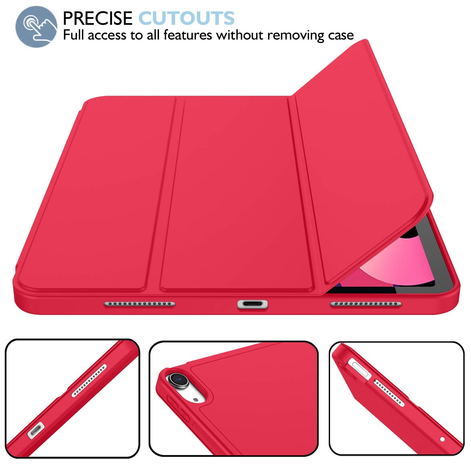 Imieet Ipad Air 11 Inch Case 2024 (6Th Generation), Ipad Air 5Th Generation Case 2022/4Th Generation Case 2020 10.9 Inch With Pencil Holder, Trifold Stand Smart Case (Red)