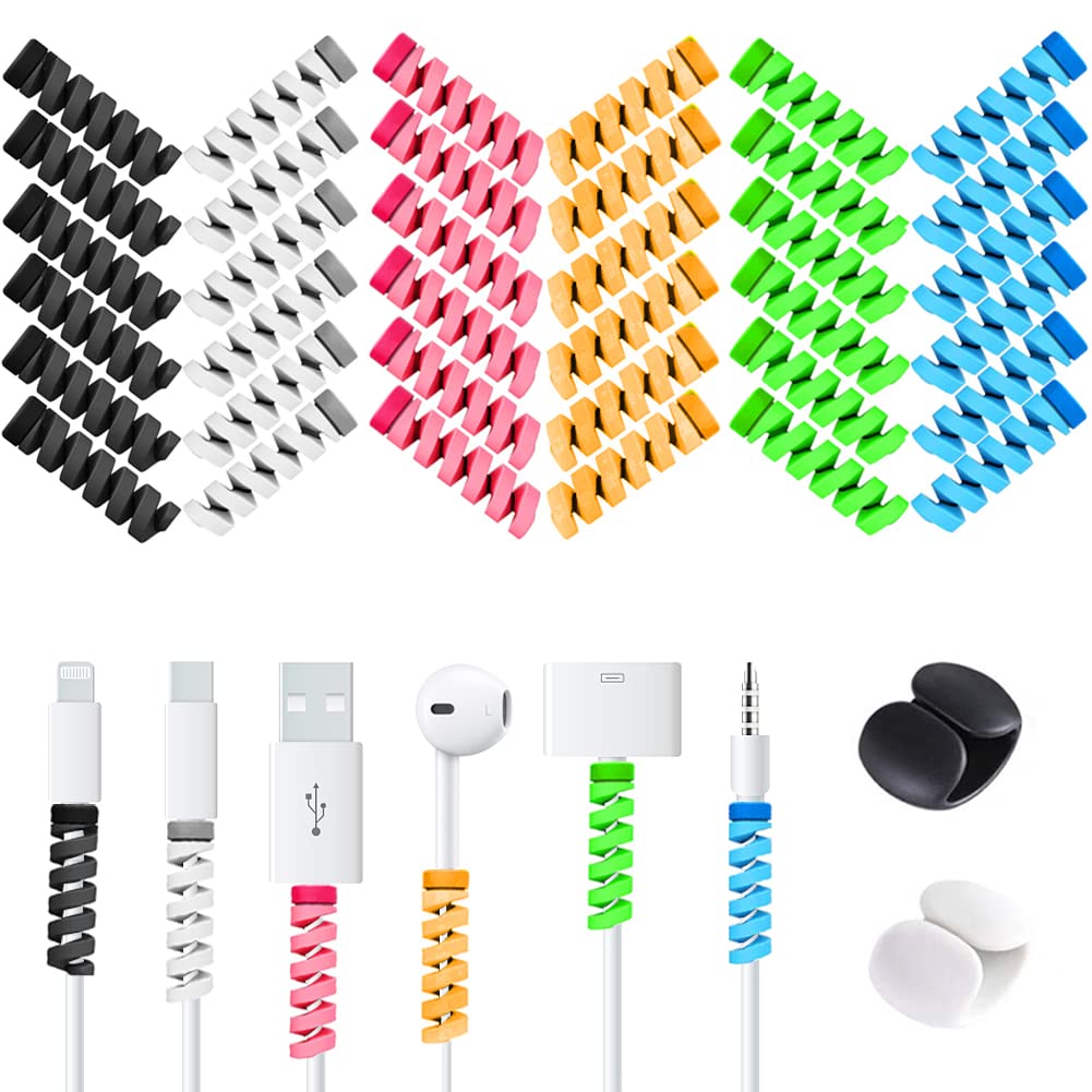 36 Pcs Cable Protectors For Iphone Ipad Charger End Cord Savers With 2 Desk Cable Clips, Viwieu Spiral Usb Wire Protector For He