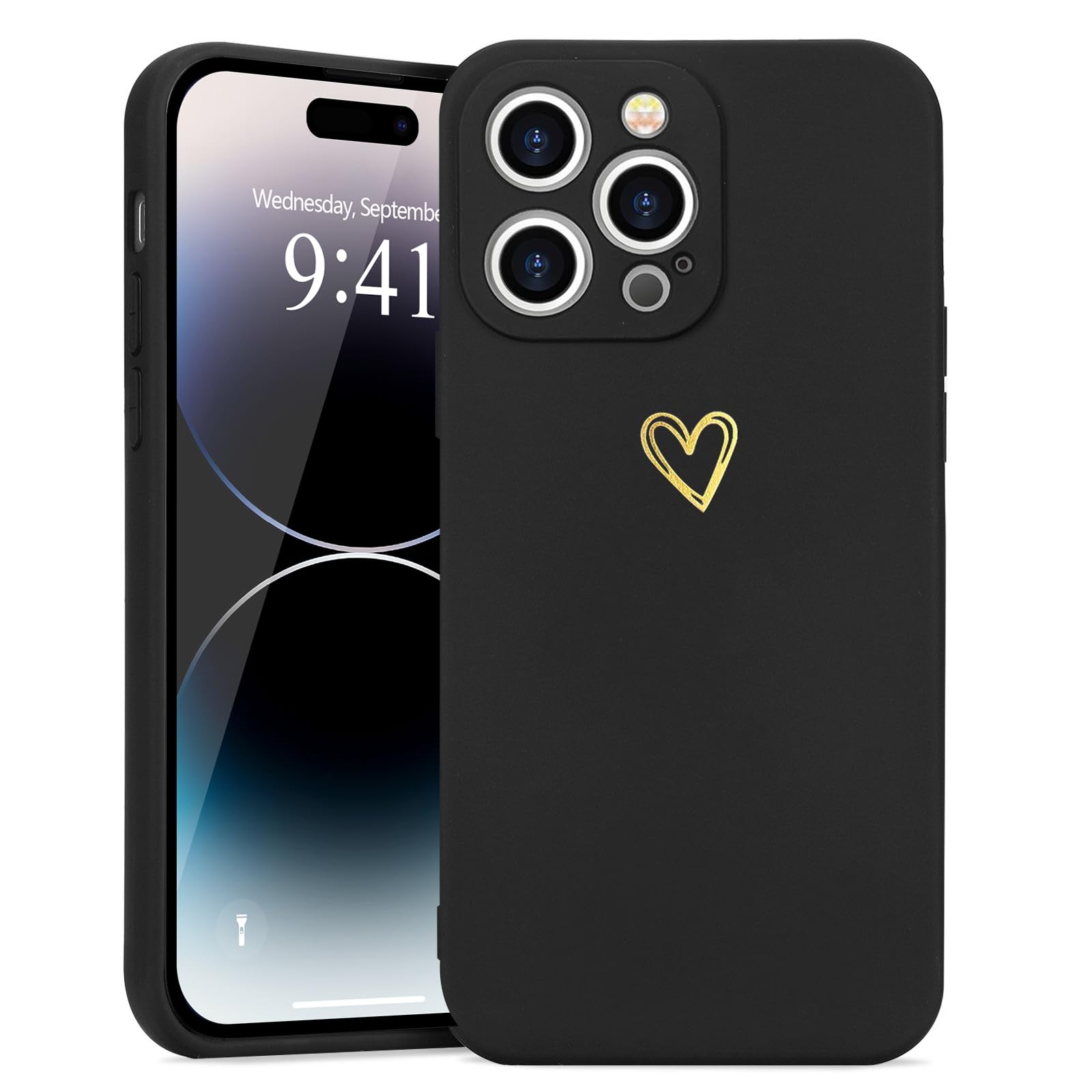 Wirvyuer For Iphone 14 Pro Case Cute Slim Shockproof Phone Case With Wireless Charging Support And Protection, Black