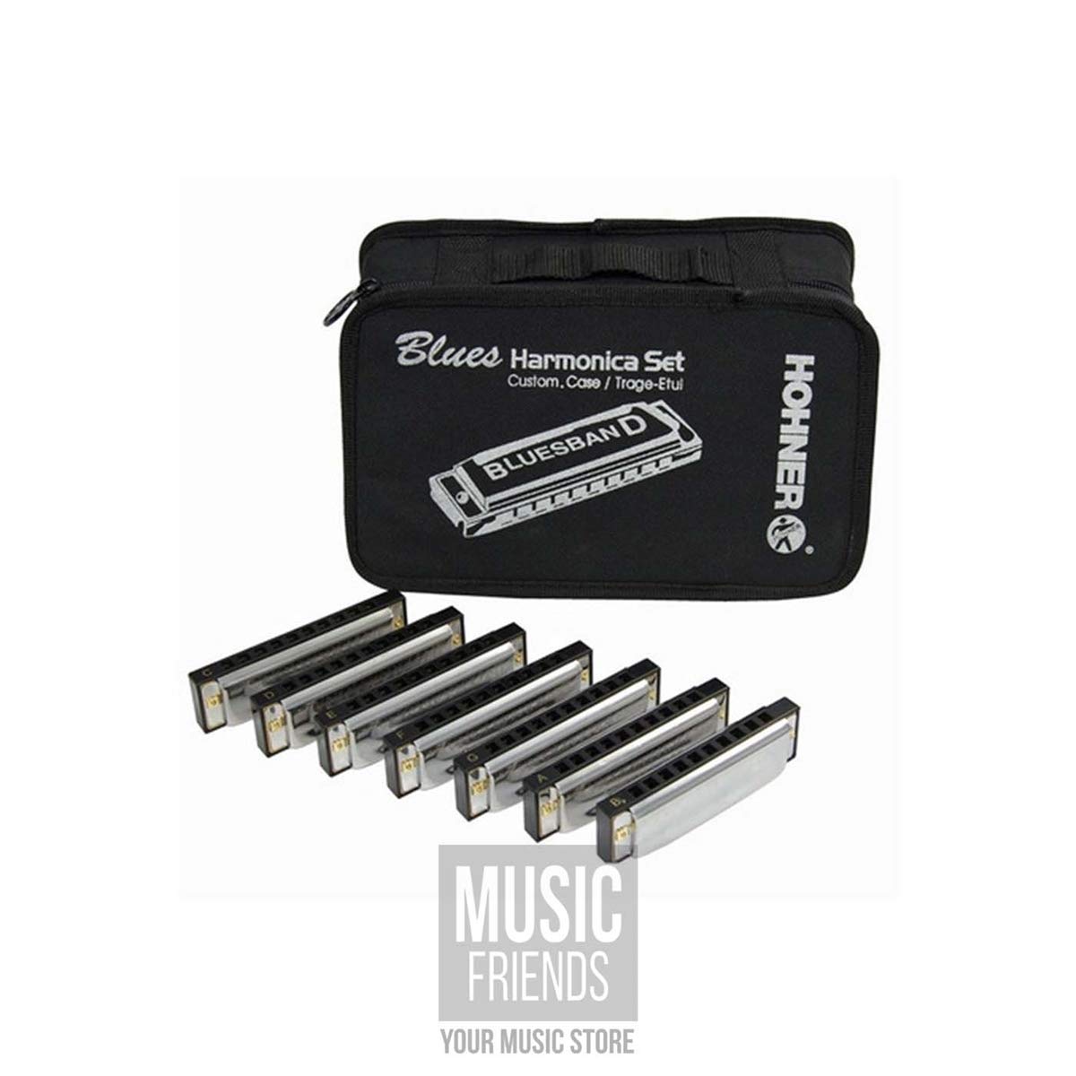 Hohner Accordions 1501/7 Bluesband Harmonica 7 Piece Set With Carrying Case, Chrome