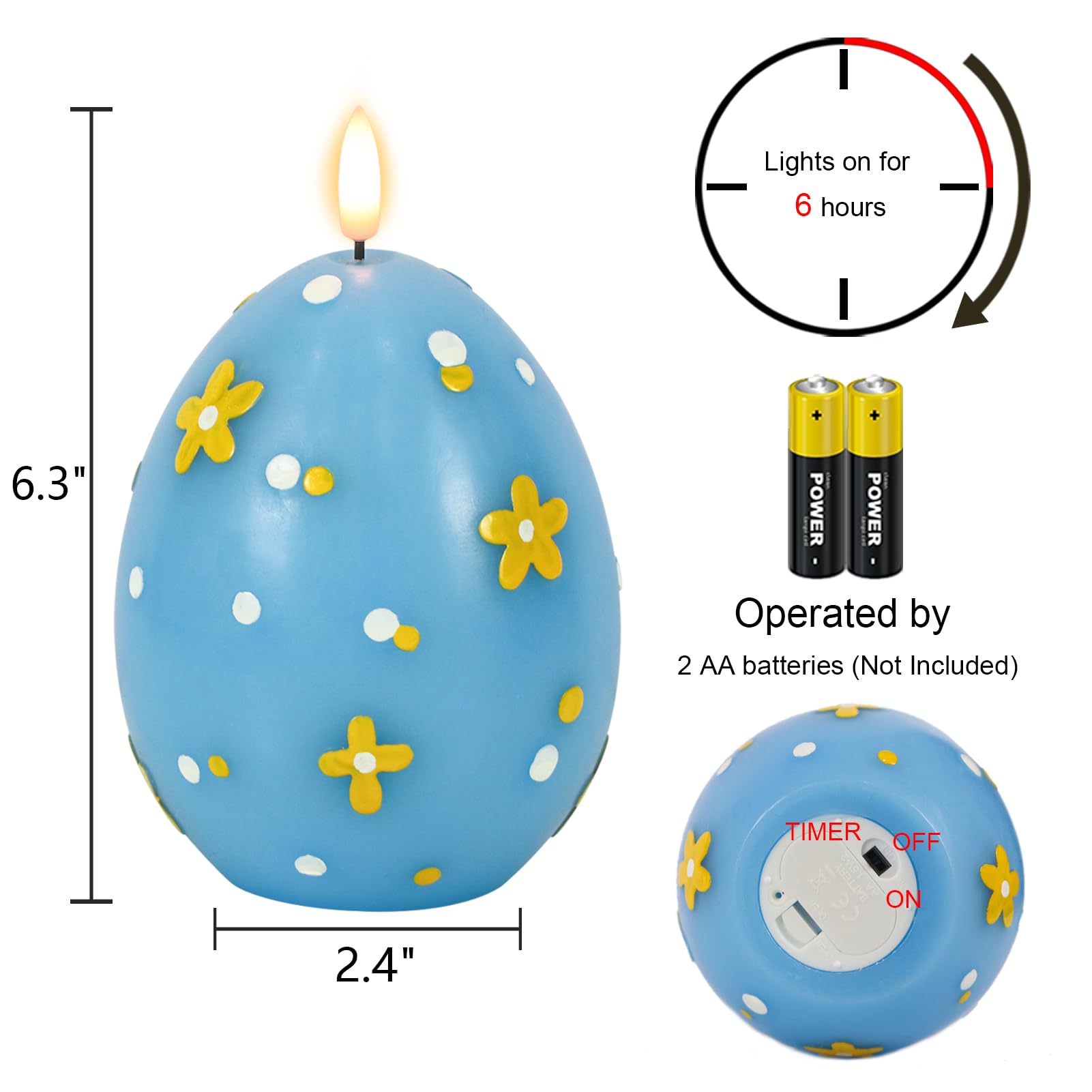 Wondise Easter Egg Flameless Flickering Candles With 6Hrs Timer, Battery Operated Real Wax Easter Egg Shaped Led Candles For Eas