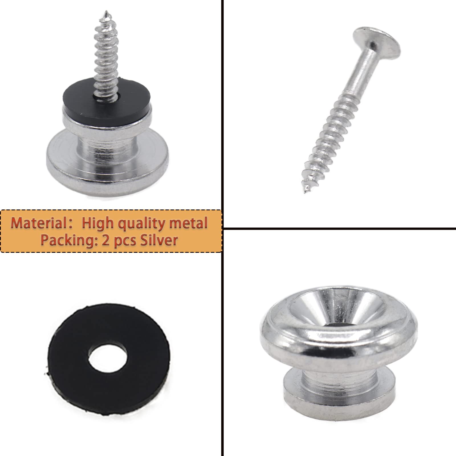 Cheerock 2Pcs Silver Metal Guitar Strap Locks, Mushroom Style Guitar Strap Lock Buttons, Electric Guitar Strap Locks, Mushrooms