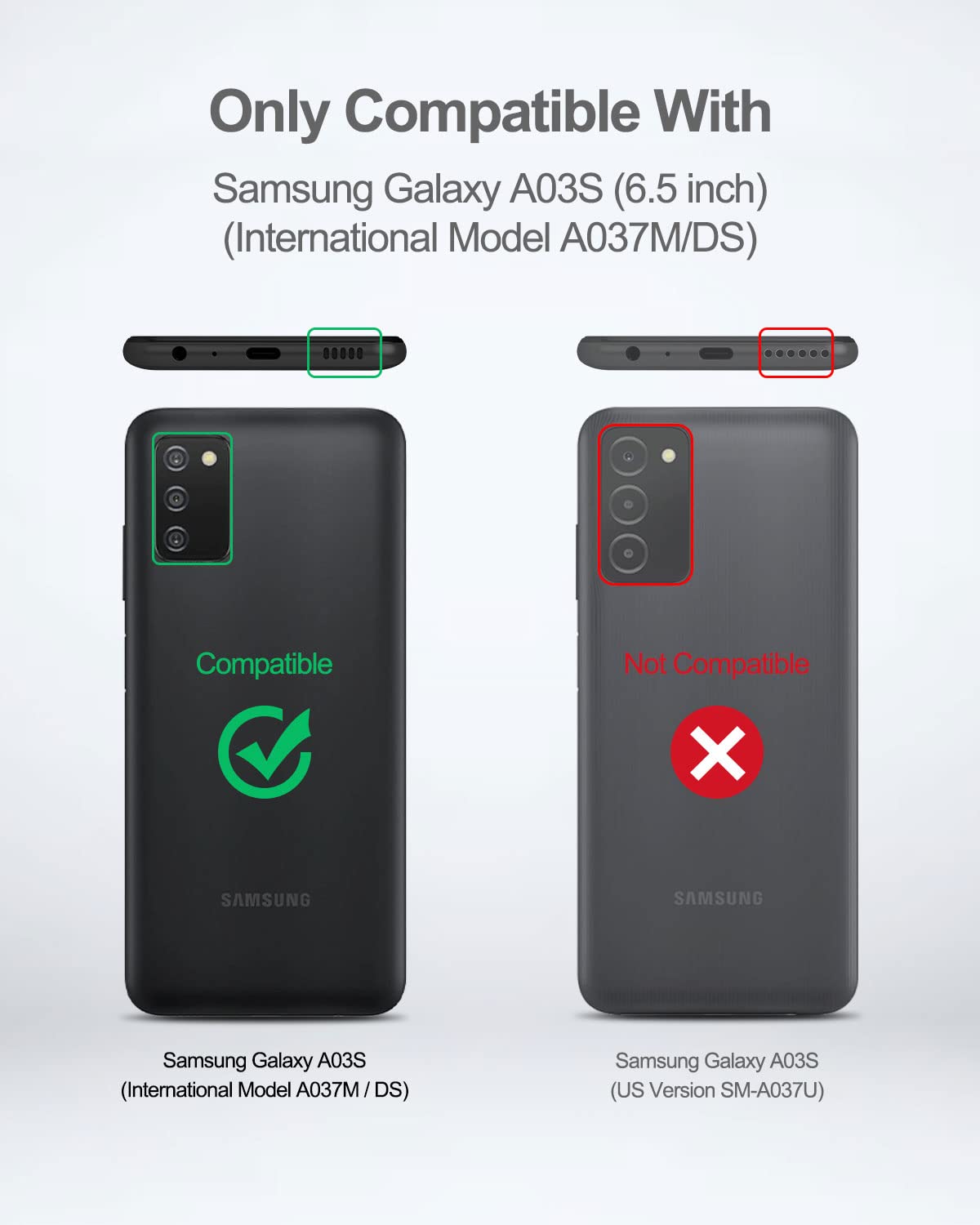 Suritch For Galaxy A03S Case (International Model), [Not For Us Version] With Built In Screen Protector Protective Shockproof Ph