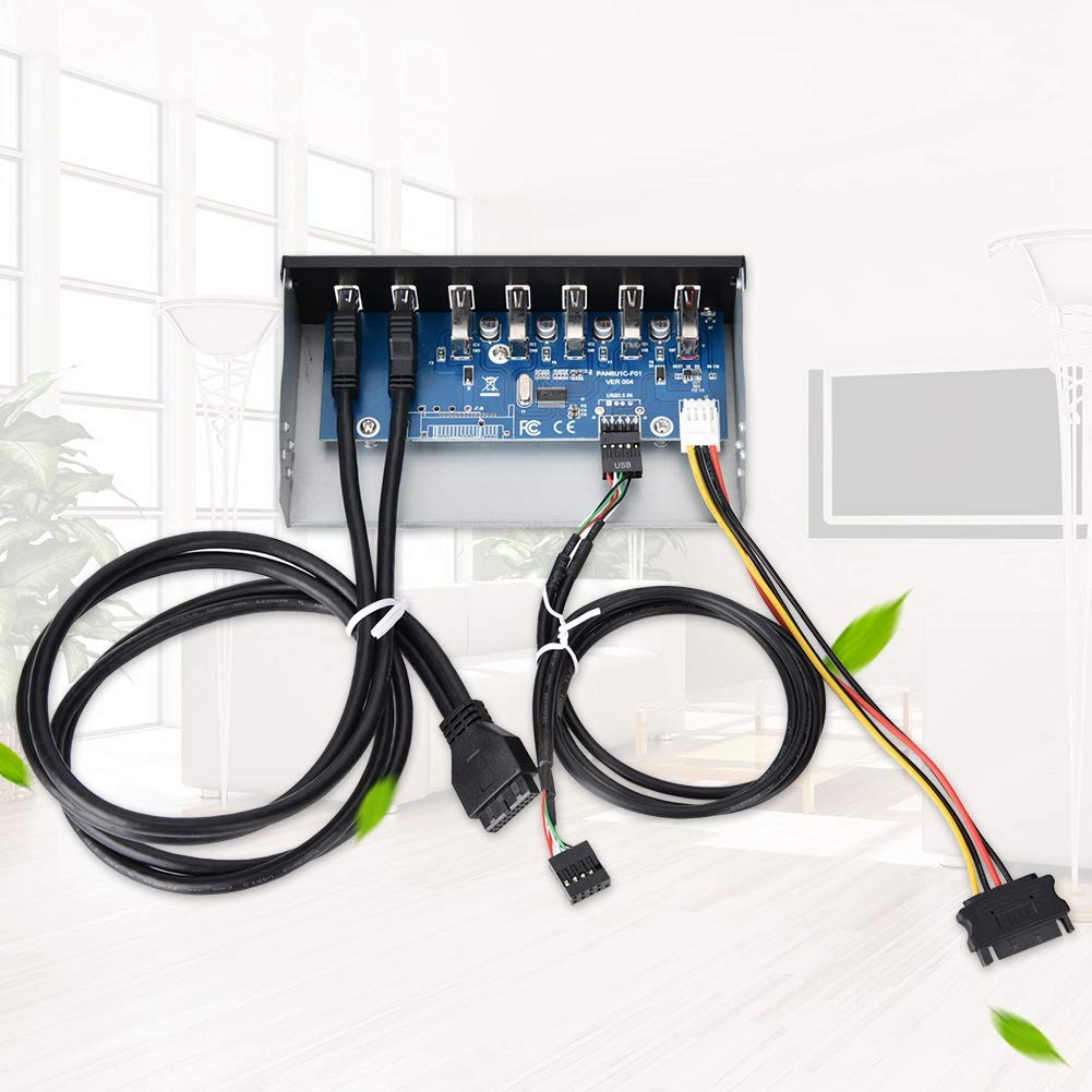 Usb3.0 Optical Drive Front Panel With 7 Usb 3.0 Ports, 5.25Inch Multport 7 Port Hub 19Pin To 2 Port Usb 2.0 3.0 Fast Chargin, Di