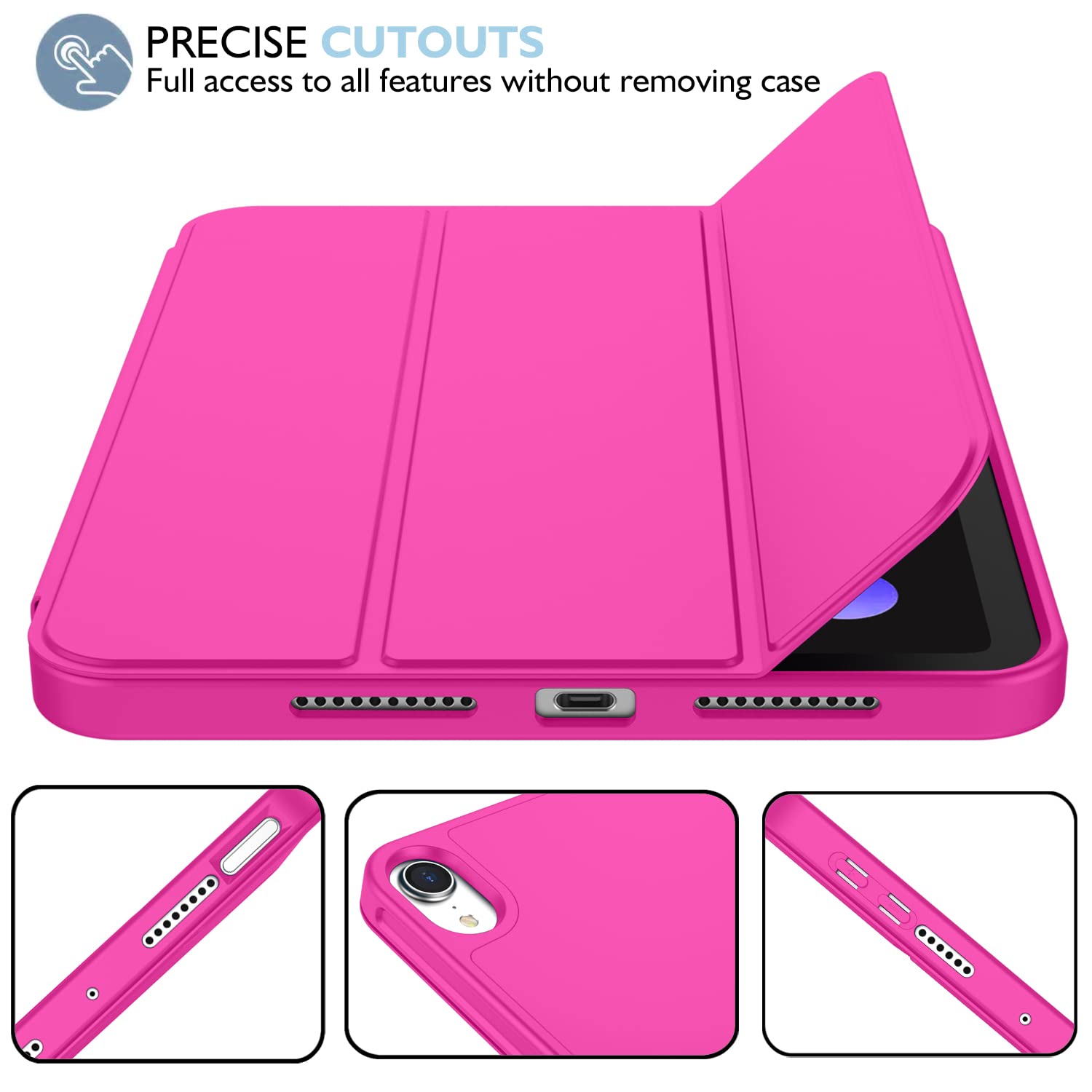 Imieet Ipad Mini 7 Case 2024 (A17 Pro), Ipad Mini 6 Case (8.3 Inch,2021 Model), Ipad Mini 7Th/6Th Generation Case With Pencil Holder, Trifold Stand Smart Case With Soft Tpu Back,Rose Red