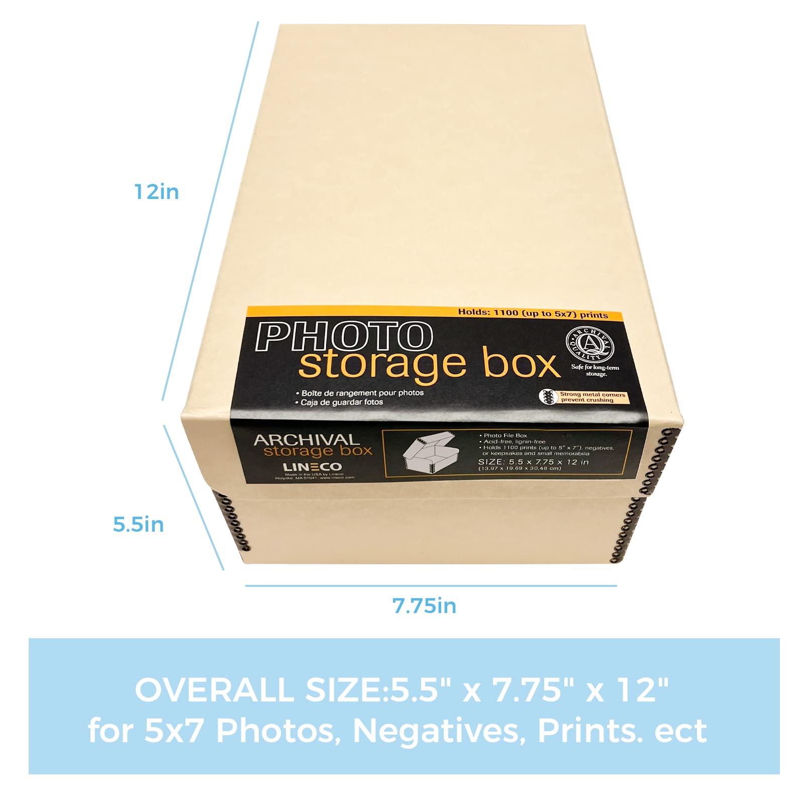 Lineco, Tan Hinged Lid Photo Box 5.5'X7.75'X12' Archival Acid Free. Holds Up To 1100 Of 4X6 Or 5X7 Pictures, Print, Art. Preserve Longevity, Photos Or Documents, Craft, Prints, Cards, 2 Pack