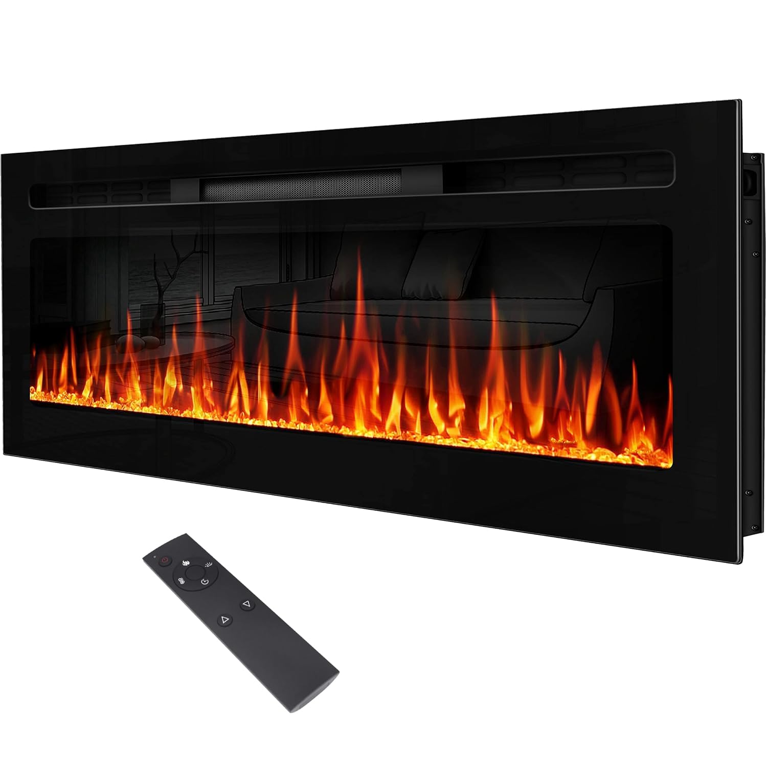50'' Electric Fireplace Upgrade Fireplace Heater Recessed & Wall Mounted, 750/1500W Linear Fireplace Led Electric Fireplace Inse