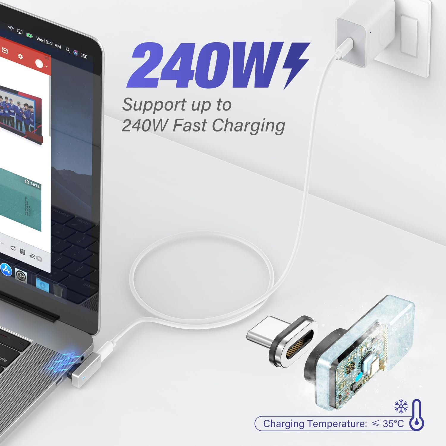 Usb C Magnetic Adapter 24Pin, (2 Pack) Type C Connector Support Pd 140W Fast Charge, Usb 4.0 40Gb/S Data Transfer And 8K 60Hz Vi