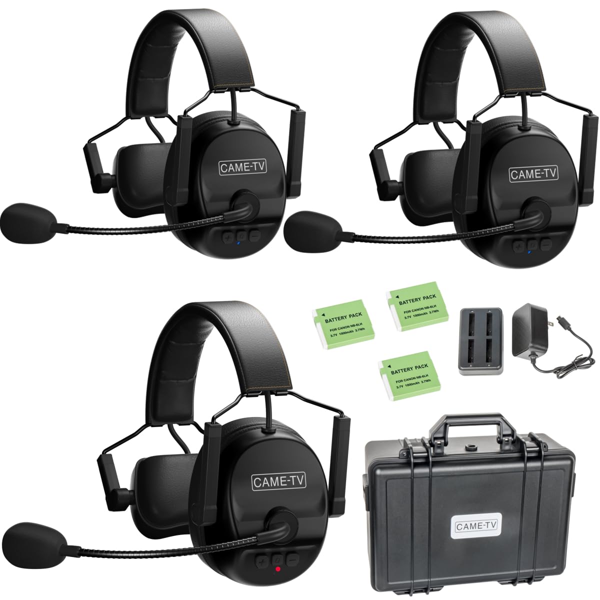 Came Tv Kuminik8 Wireless Intercom Headset Full Duplex Distance Up To 1500Ft (450 Meters) With Hardcase Single Ear (3 Pack)