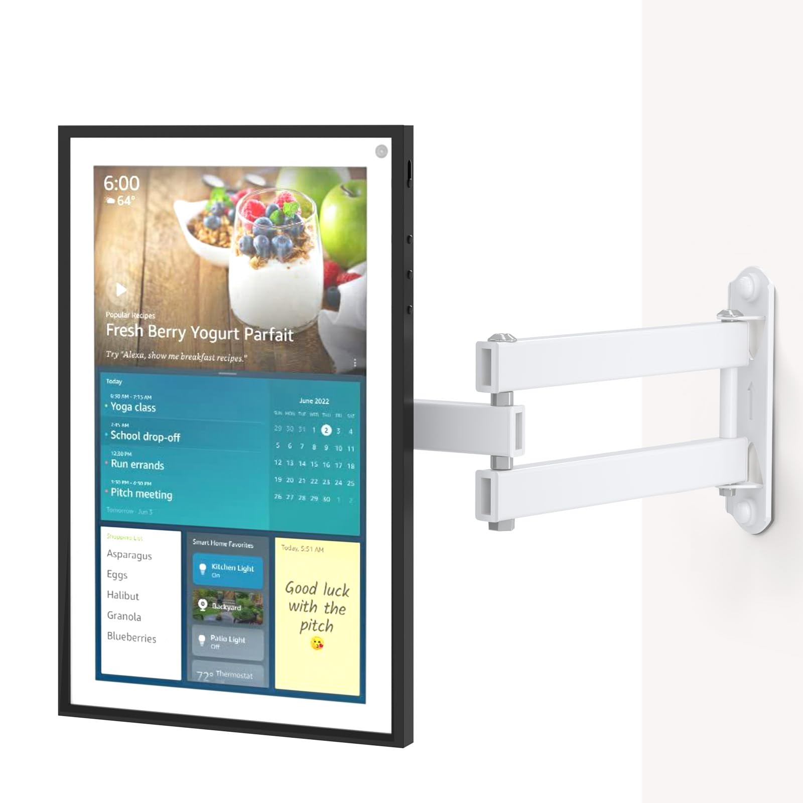 Wall Mount for Echo Show 21, Echo Show 15, Adjustable Wall Mounting Bracket with Heavy Duty 15� Extension Arm, Rotate Tilt Swivel for Alexa Echo Show 21, Echo Show 15, Holds up to 33lbs, White by WALI