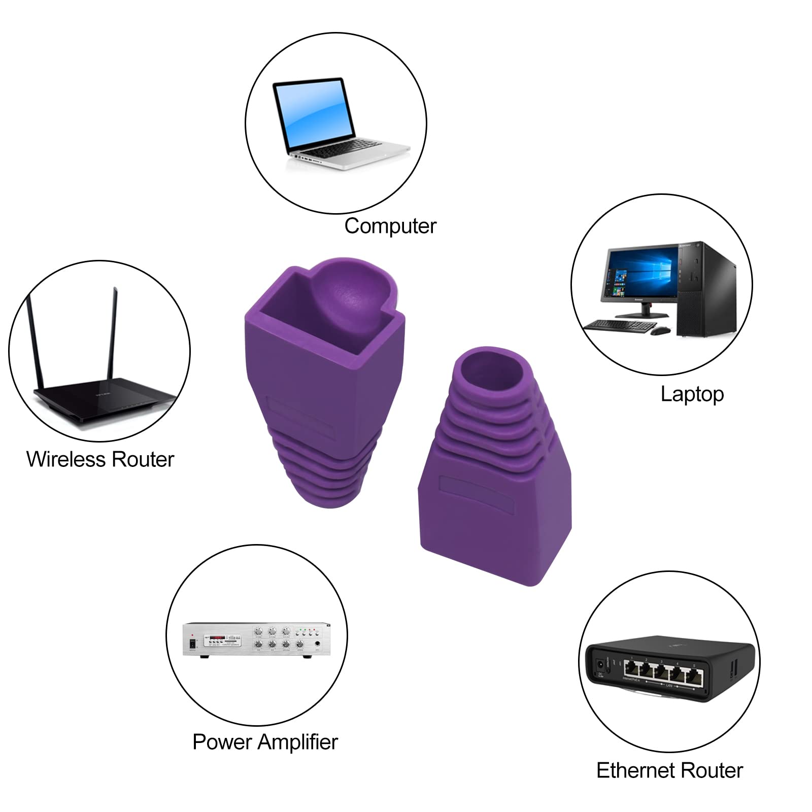 Copapa Yiovvom Soft Plastic Ethernet Rj45 Cable Connector Boots Cover Strain Relief Boots Cat5 Cat5E Cat6 Cat6E 100Pcs (Purple)