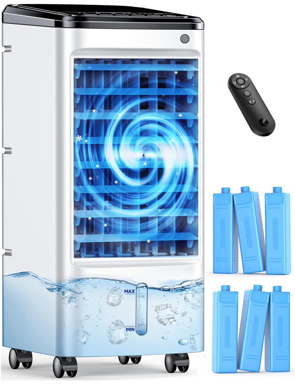 FANCOLE Windowless Portable Air Conditioners with 6 Ice Packs, 12H Smart Timer for Auto-off, 26Ft Remote, Top Fill Dual Tank, 3S