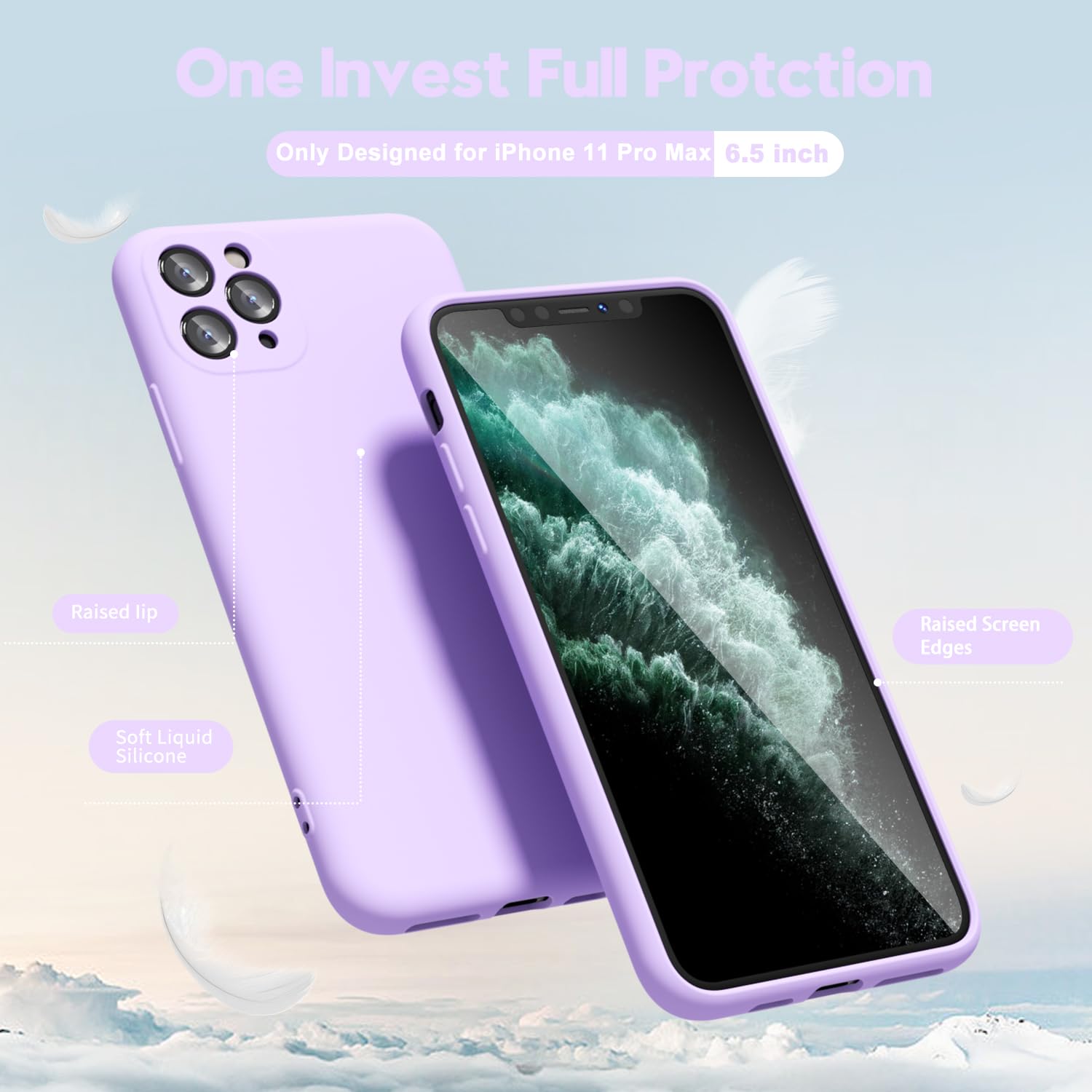 Oakxco For Iphone 11 Pro Max Phone Case Liquid Silicone, Thin Slim Soft Rubber Gel Tpu Plain Simple Cover For Women Girl Cute, M