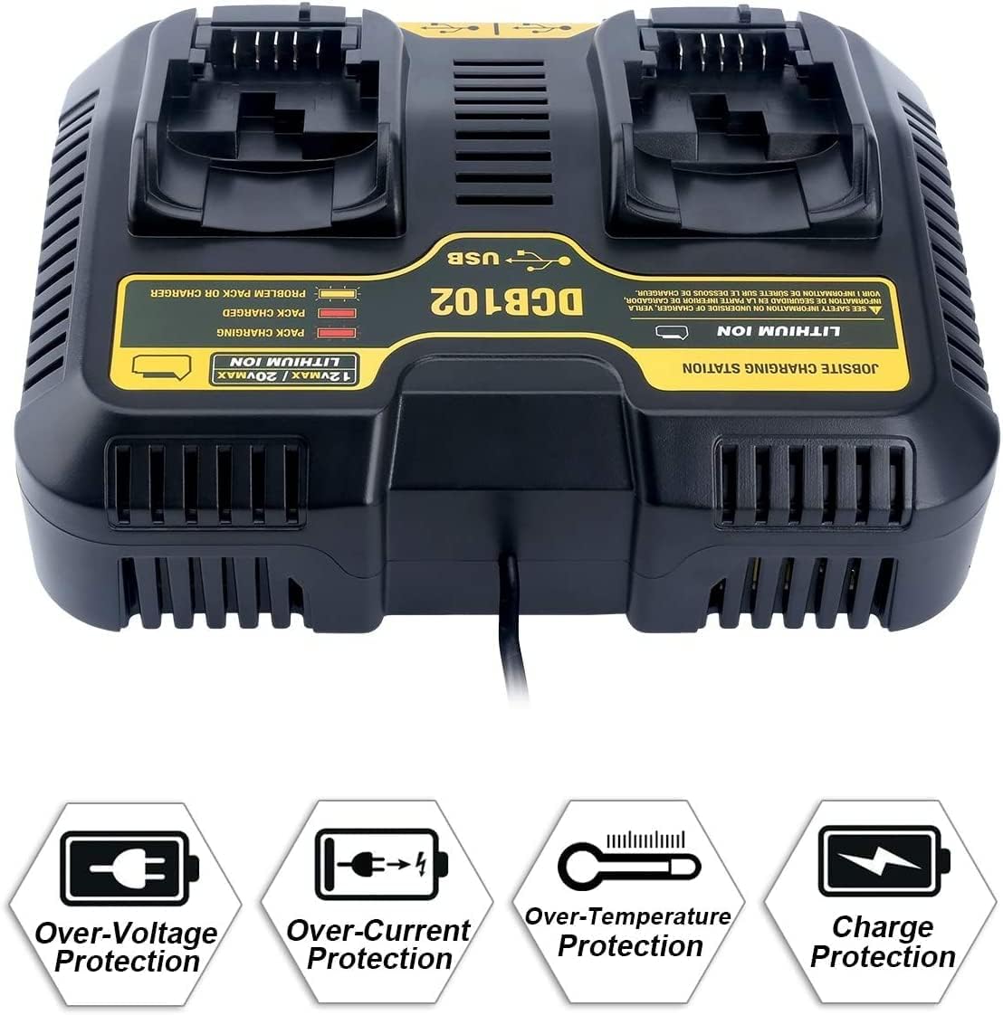 Dcb102Bp 2 Ports Battery Charger Replace For 12V/20V Max Jobsite Charging Station Dcb102 Dcb101 Dcb105 Dcb112 Dcb107 Lithium Bat