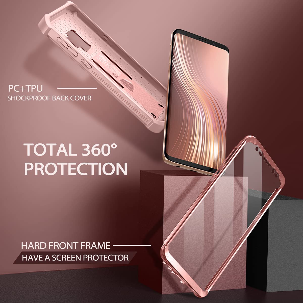 Dexnor For Samsung Galaxy S9 Case, [Built In Screen Protector And Kickstand] Heavy Duty Military Grade Protection Shockproof Pro