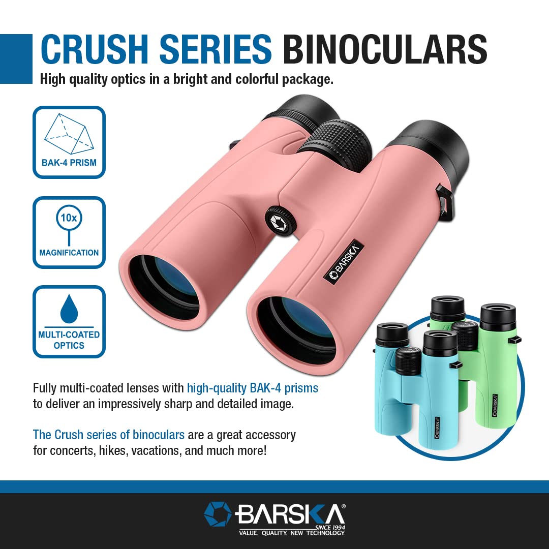 Barska Crush 10X42 Shockproof Lightweight Colorful Binoculars Fully Multi Coated For Hunting, Hiking, Concerts, Sports With Carr