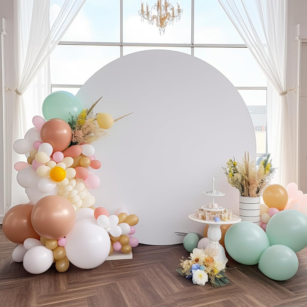 Haefoo 7.2Ft White Round Backdrop Cover For 5 To 7.2Ft Circle Arch Stand   Adjustable Wrinkle Free Circle Backdrop Cover For Bir