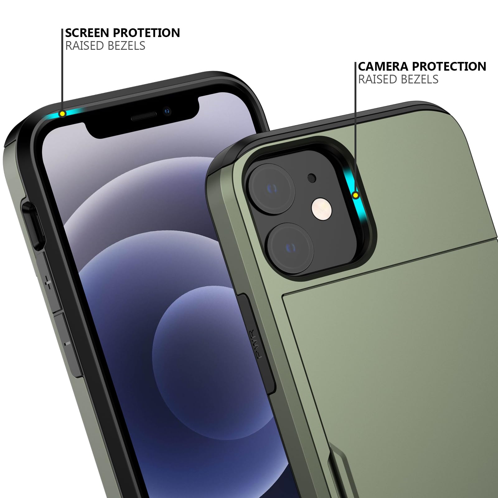 Nvollnoe For Iphone 12 Mini Case With Card Holder Heavy Duty Protective Dual Layer Shockproof Hidden Card Slot Slim Wallet Case