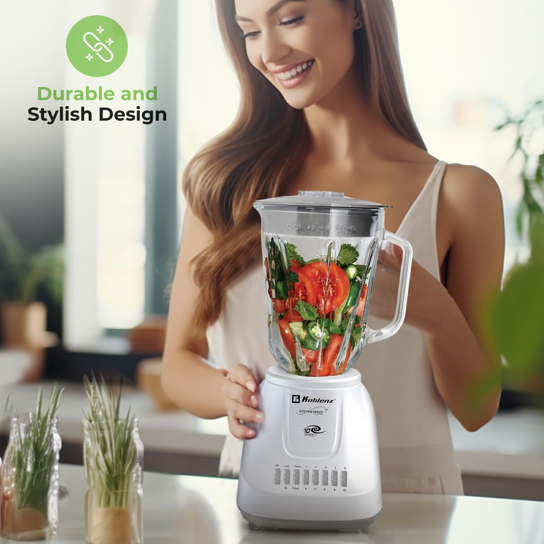 Koblenz 51-oz Glass Jar Blender, 10 Speed and 2 Pulse Blender, Countertop Blender with Stainless Steel Blades, Perfect for Shake