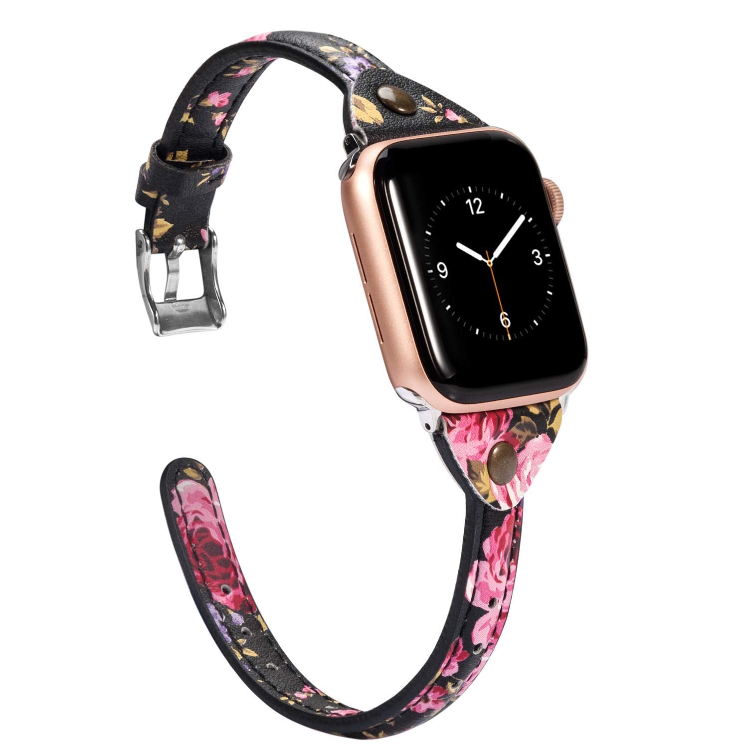 Wearlizer Floral Thin Leather Compatible With Apple Watch Bands 38Mm 40Mm 41Mm For Iwatch Womens Flower Printed Wristband Leisur