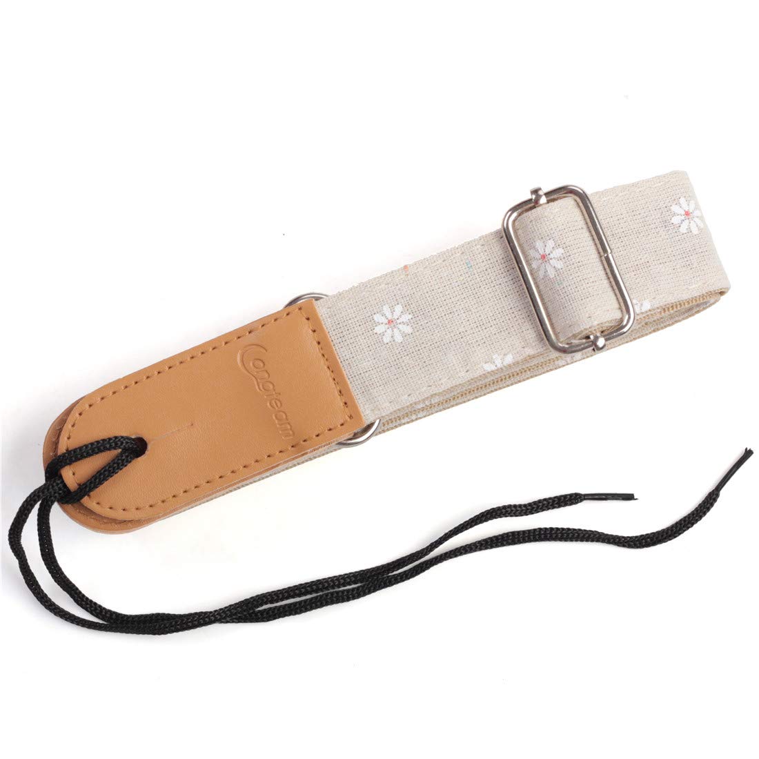Longteam Simple Linen Leather Ukulele Strap Adjustable Length Durable Uke Straps With Nail, Rope, Picks (Daisy)