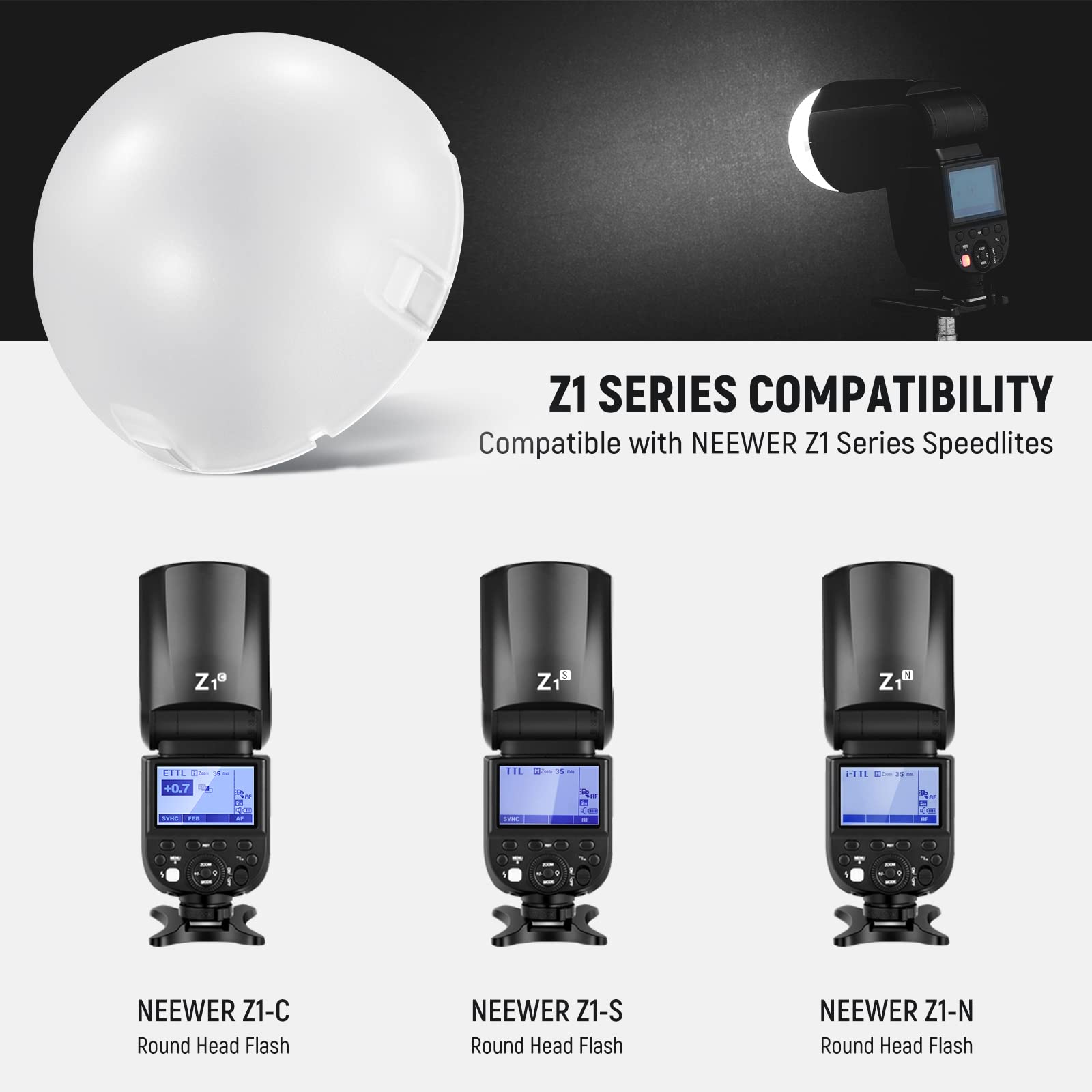 Neewer Magnetic Dome Diffuser For Round Head Speedlite Flash, Magnetically Attached Flash Dome Light Modifier For Z2 Z1 Speedlit