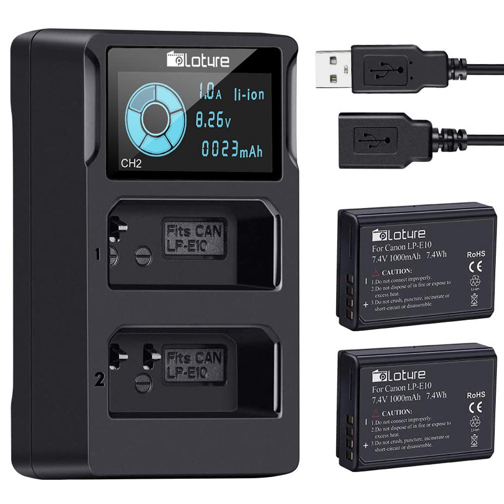Canon Lp E10 Battery, 2 Pack Replacement Batteries With Camera Battery Charger Set For Canon Eos Rebel T7, T3, T5, T6, Kiss X50,