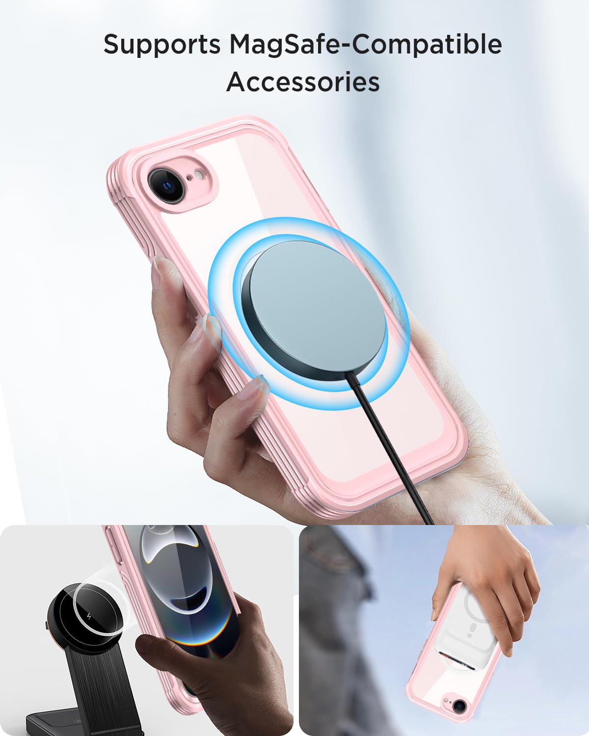 Miimall For Iphone 16E Case 6.1  , Built-In Tempered Glass Screen Protector [Compatible With Magsafe][Bubble Free] Full Body B