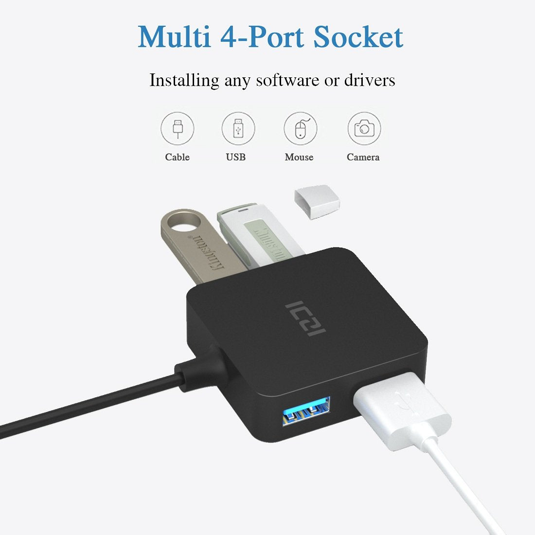 Iczi Usb 3.0 Hub, 4-Port Date Usb Splitter Adapter For Macbook, Mac Pro/Mini, Imac, Surface Pro, Xps, Laptop, Flash Drives, Mobi