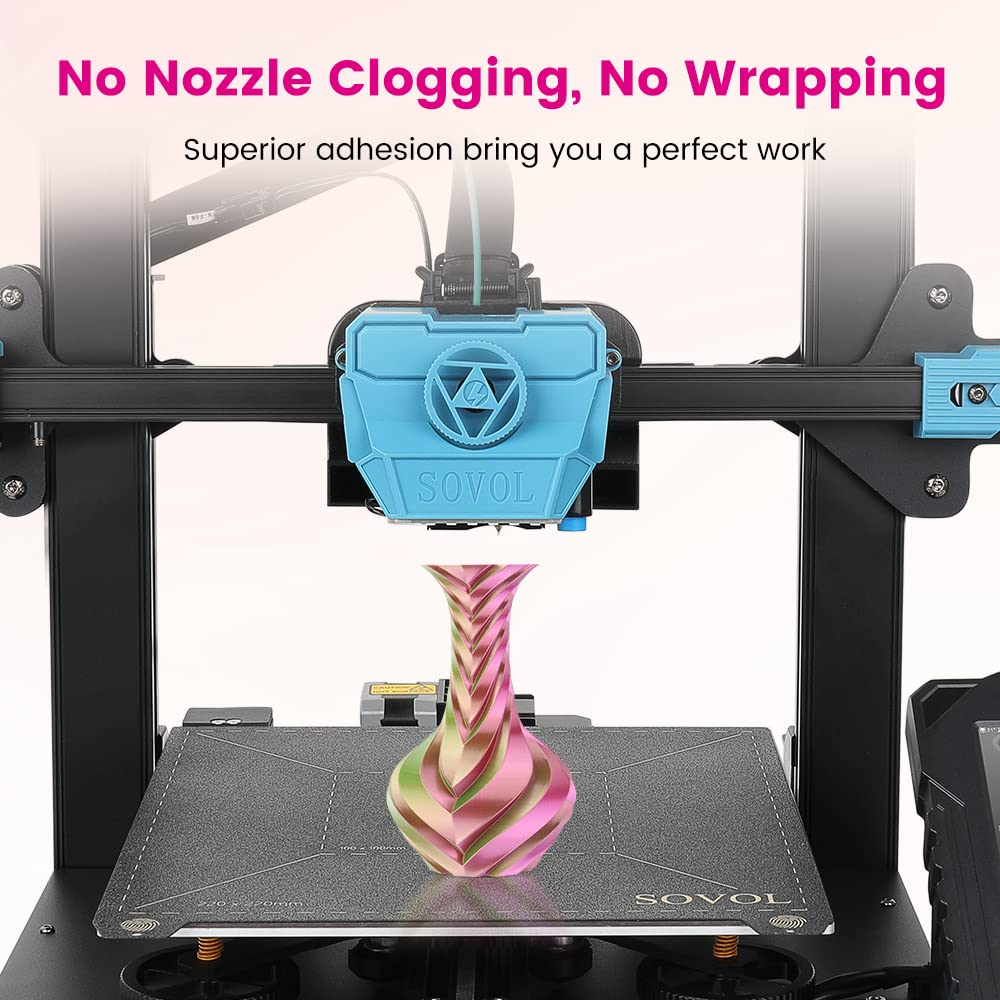 Sovol Pla Filament Silk Tri Color Co Extrusion 1.75Mm, 3D Printer Filament 1Kg/ 2.2Lbs, Shiny Silk Rose Blue Yellow 3 In 1 Coext