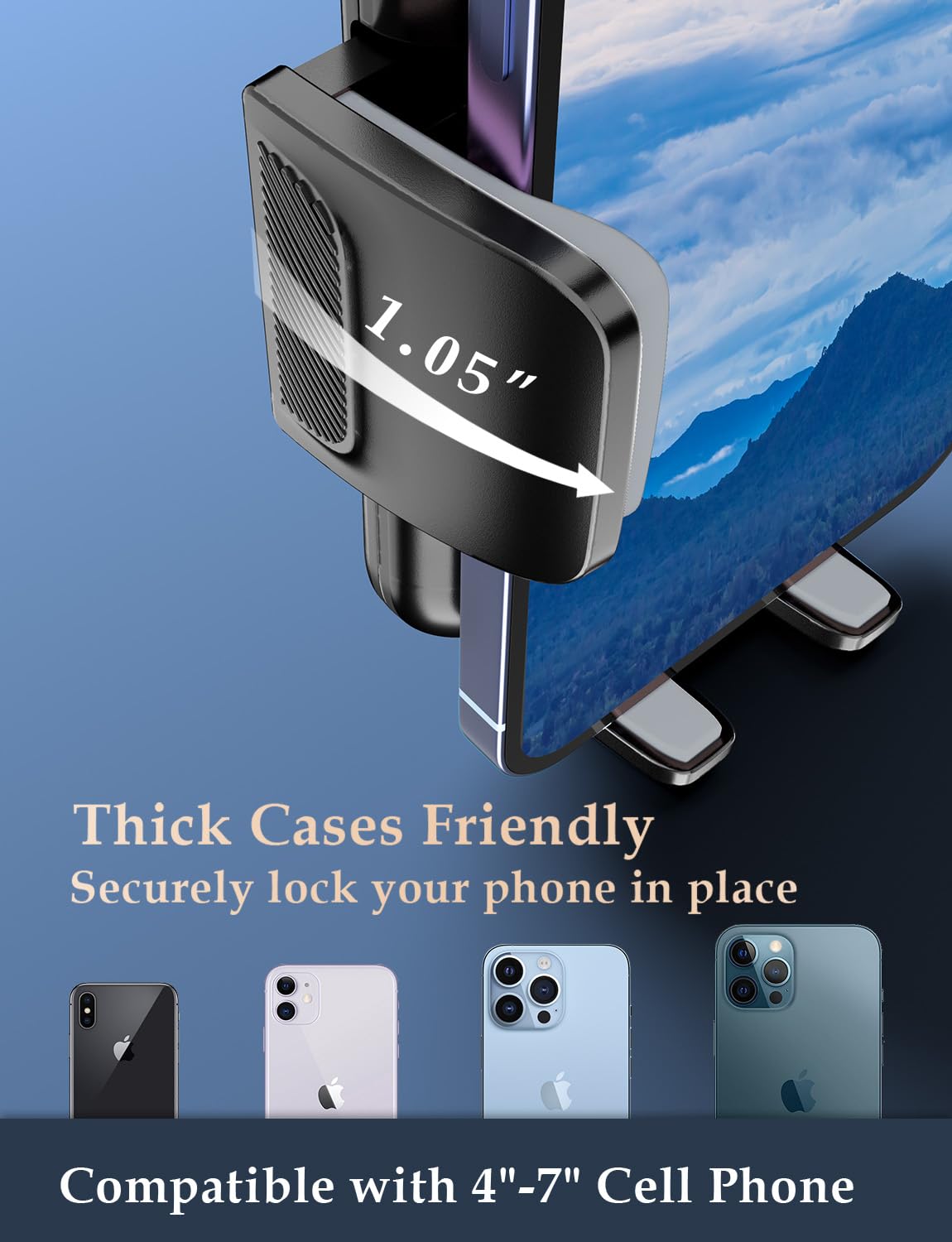 Holdersafe Phone Mount For Car Vent: [Never Blocking] Air Vent Cell Phones Holder For Iphone & Samsung Android Smartphone [Thick