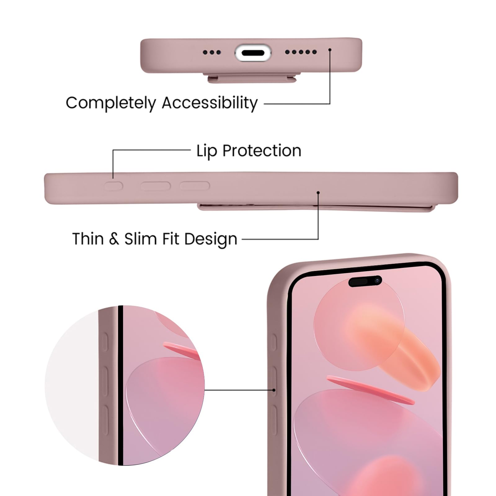Laudtec Silicone Kickstand Case Compatible With Iphone 15 Pro Case Vertical And Horizontal Stand Hand Strap Metal Kickstand, Fle
