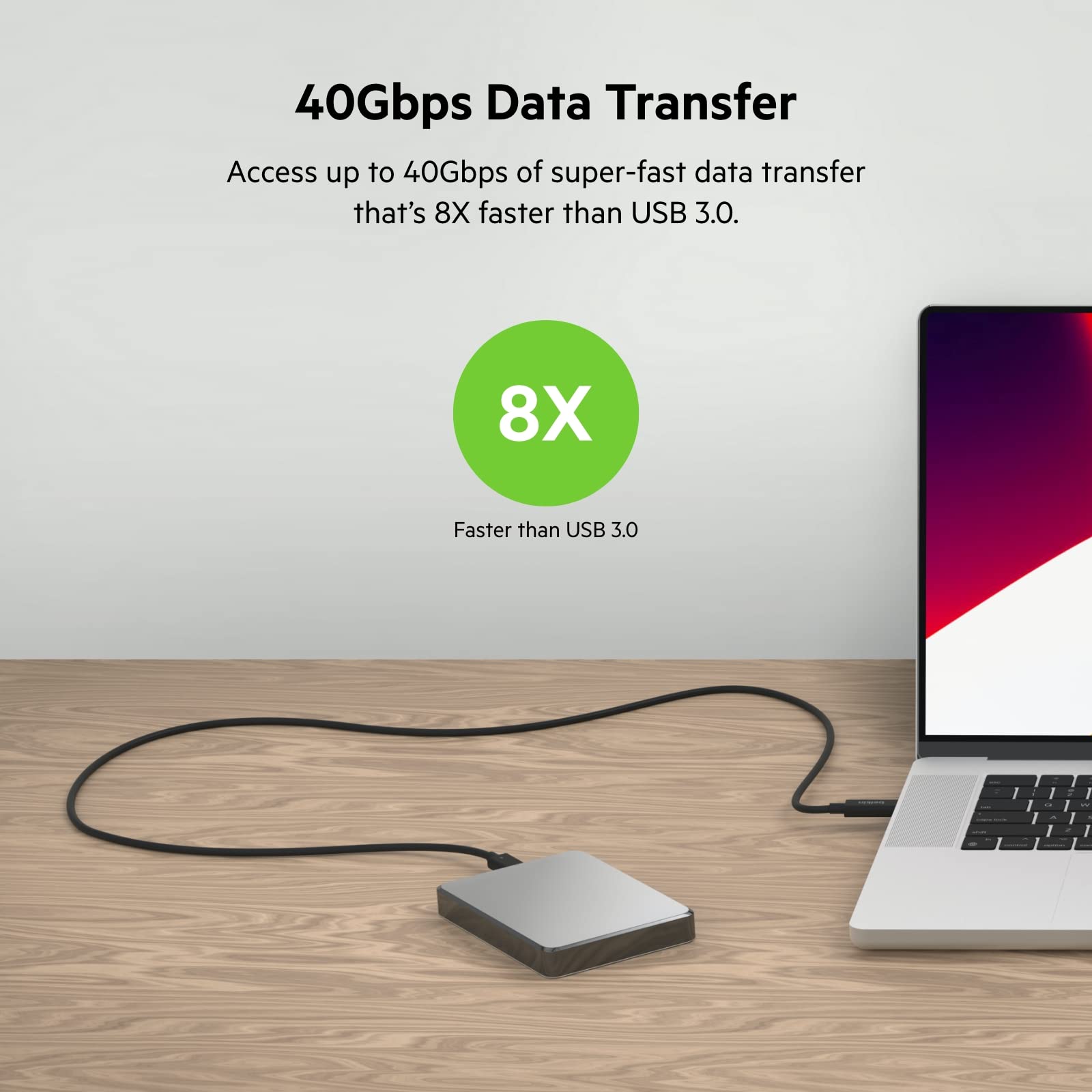 Belkin Active Thunderbolt 4 Cable (2M 66Ft), Usb Type C Connection With 100W Power Delivery Pd Enabled, Usb 4 Compliant And Comp