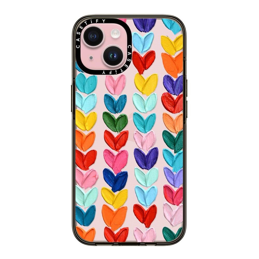 Casetify Compact Case For Iphone 15 [2X Military Grade Drop Tested / 4Ft Drop Protection]   Clear Polka Daub Hearts   Clear Blac