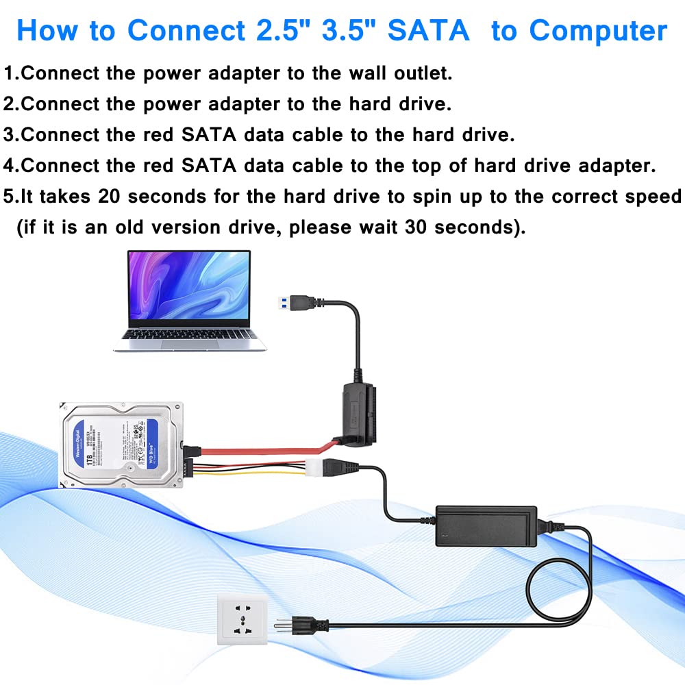 Urtop Sata/Pata/Ide Drive To Usb 2.0 Adapter Converter Cable For Hard Disk Hdd Ssd 2.5 3.5 With External Ac Power Supply, Compat