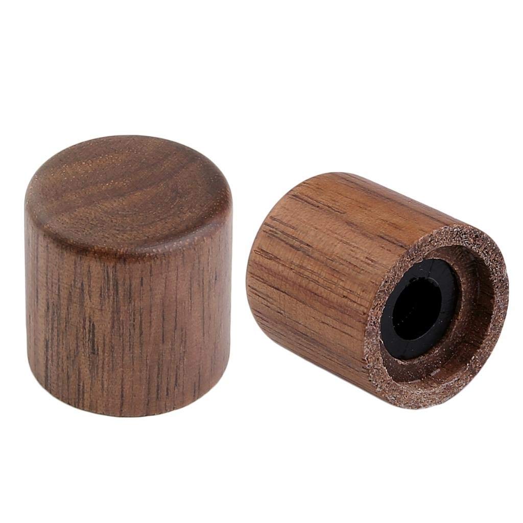Kaish 2 Pack Wood Knobs Tele Style Flat Top Dome Knobs Guitar Bass Wood Knob Barrel Knobs Walnut Wood