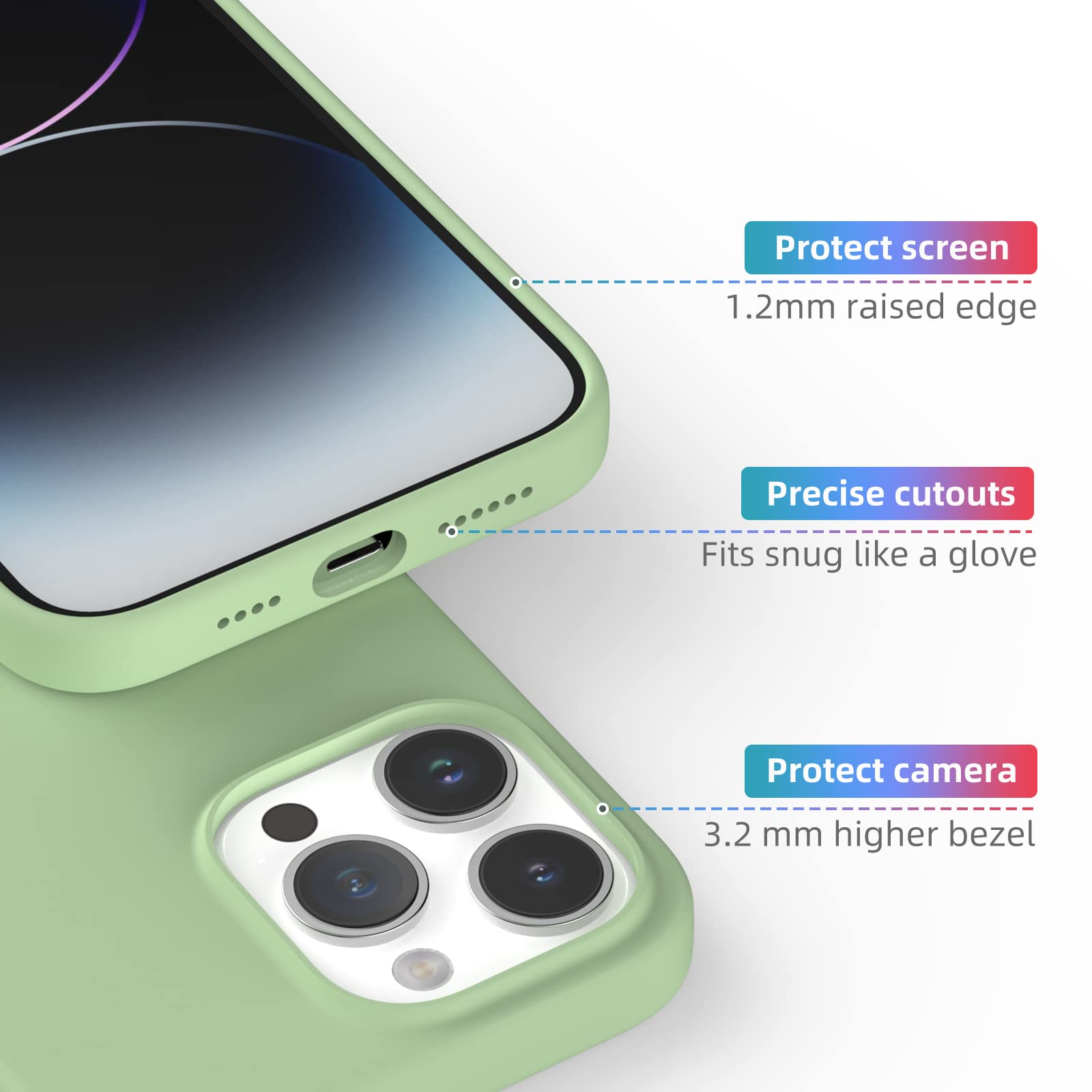 K TOMOTO iPhone 14 Pro Max Silicone Phone Case Shockproof Drop Protection Matcha 6.7 Inch