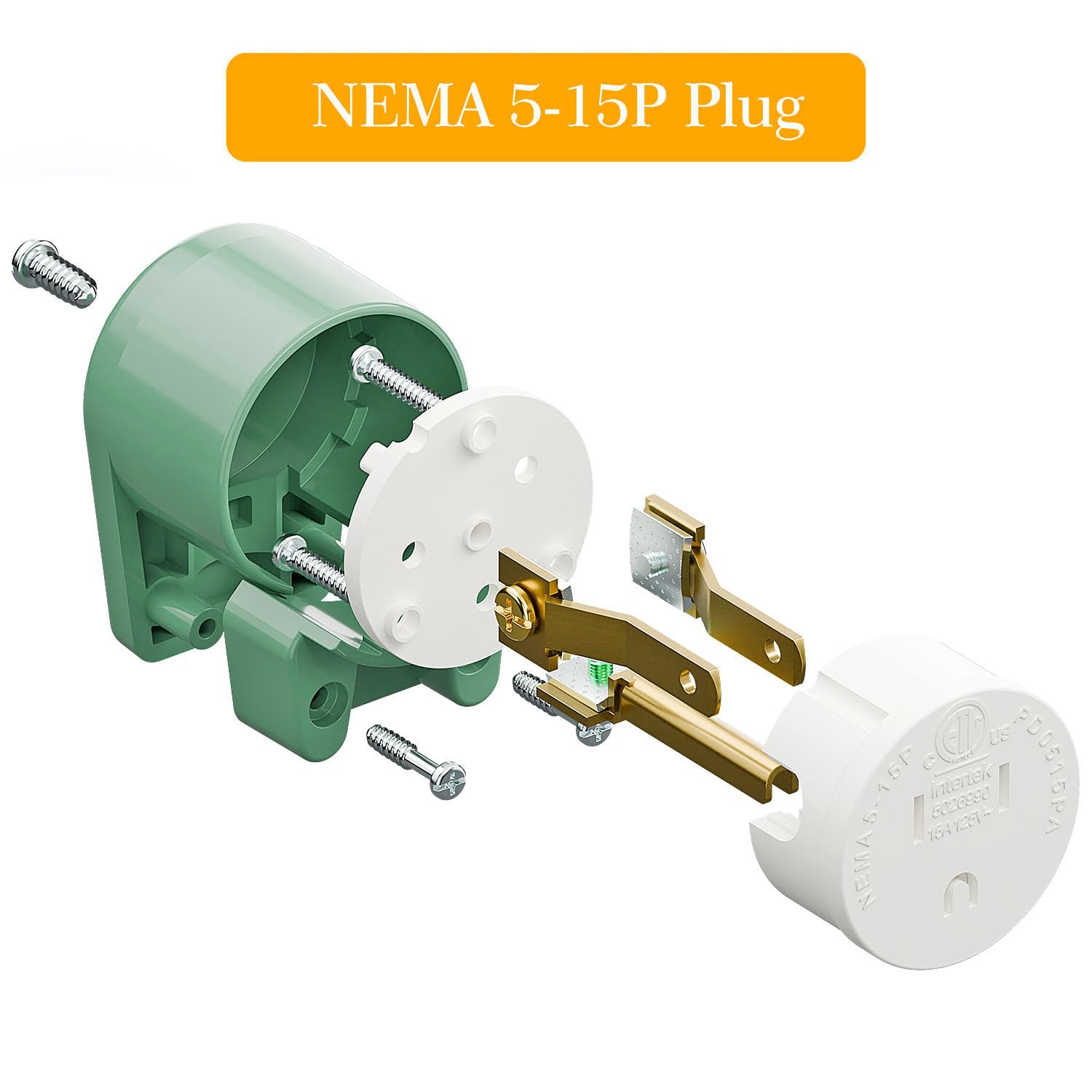 Green Etl Verified Nema 5 15P 90 Degree Right Angle 15A 125V Usa 3 Prong Household Angled Plug