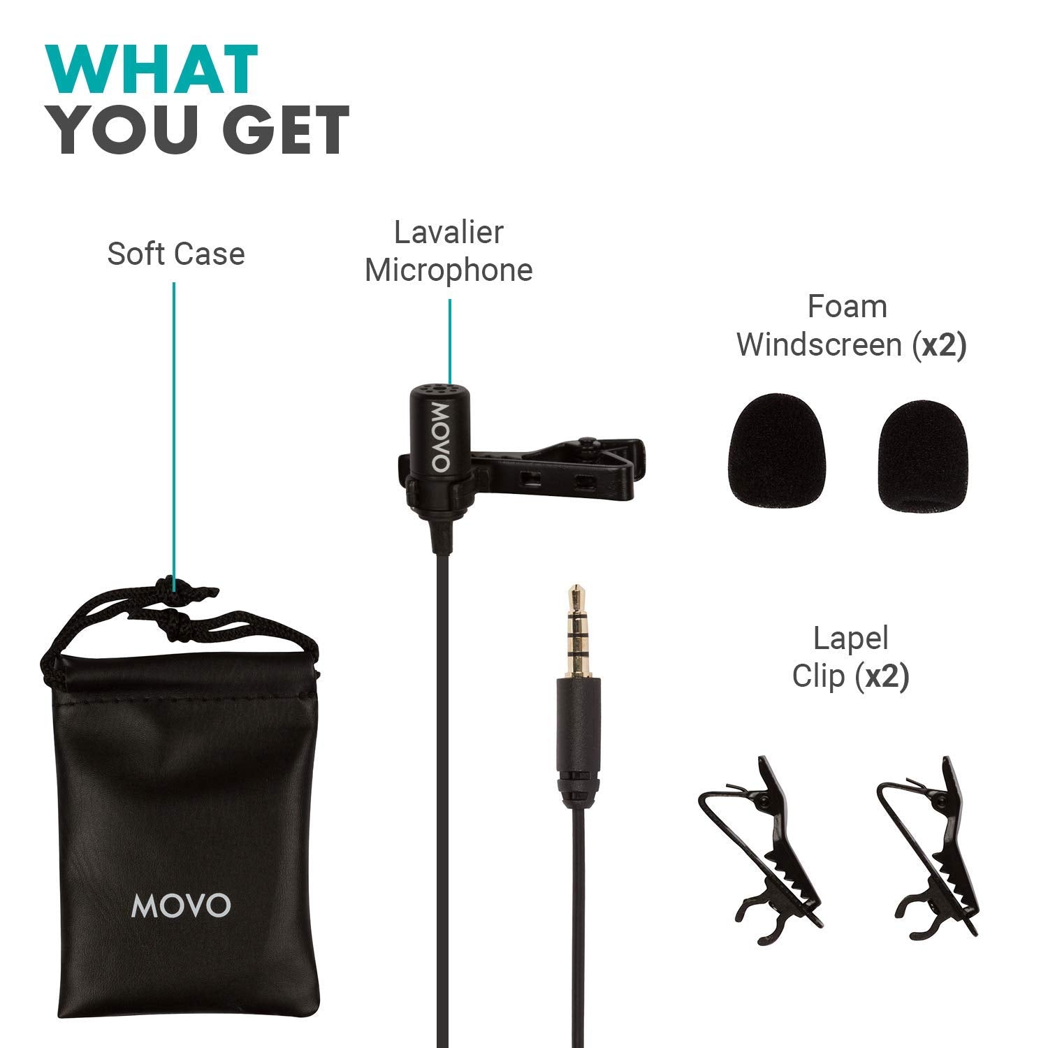 Movo Pm10 Lavalier Microphone And Lapel Microphone For Iphone, Ipad, Android, And Other Smartphones   Easy Clip On Microphone Pe