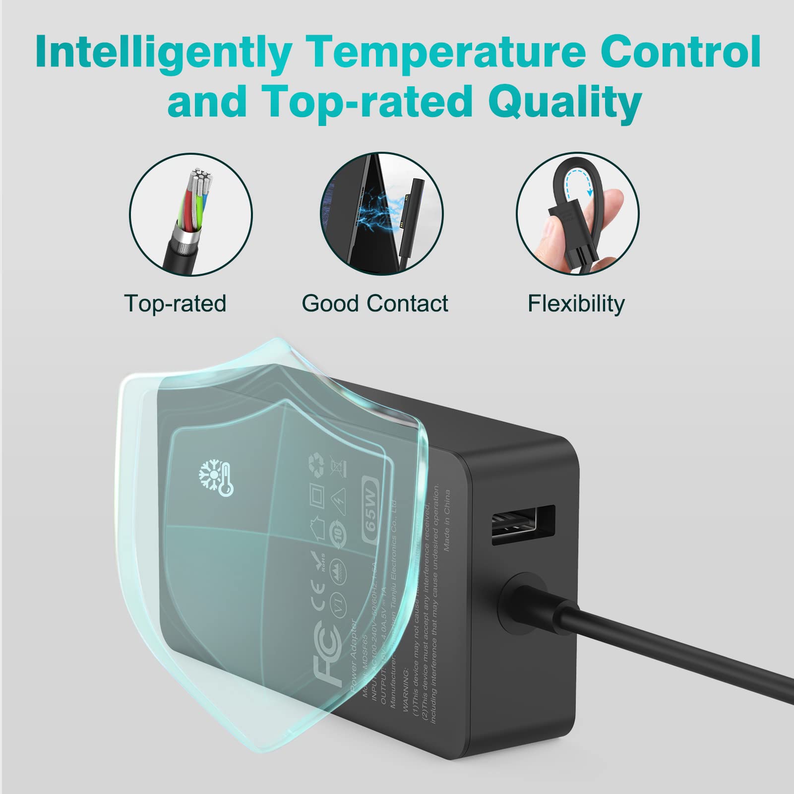 65W Surface Pro Laptop Charger For Microsoft Surface Pro 10, 9, 8, 7+, 7, 6, 5, 4, 3, X, Windows Surface Laptop 6, 5, 4, 3, 2, 1