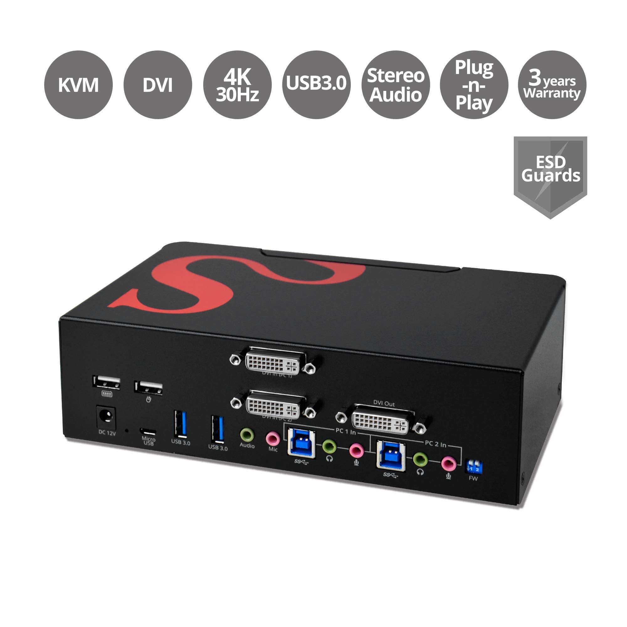 Siig 2-Port Dvi Dual-Link Kvm Switch Smart Console With Usb 3.0 Multi-Media (Ce-Dv0111-S1)