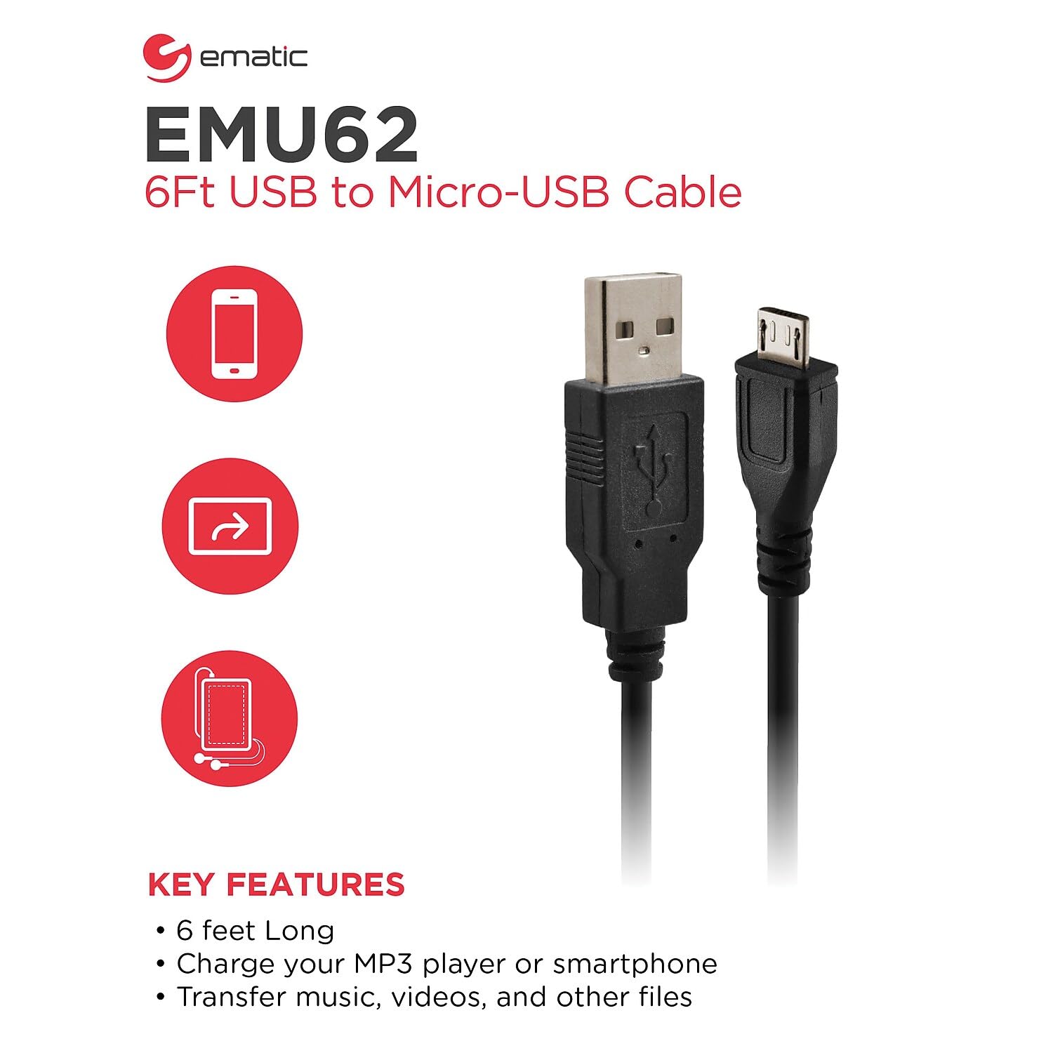 Ematic Usb To Micro Usb Cable (Emu62)