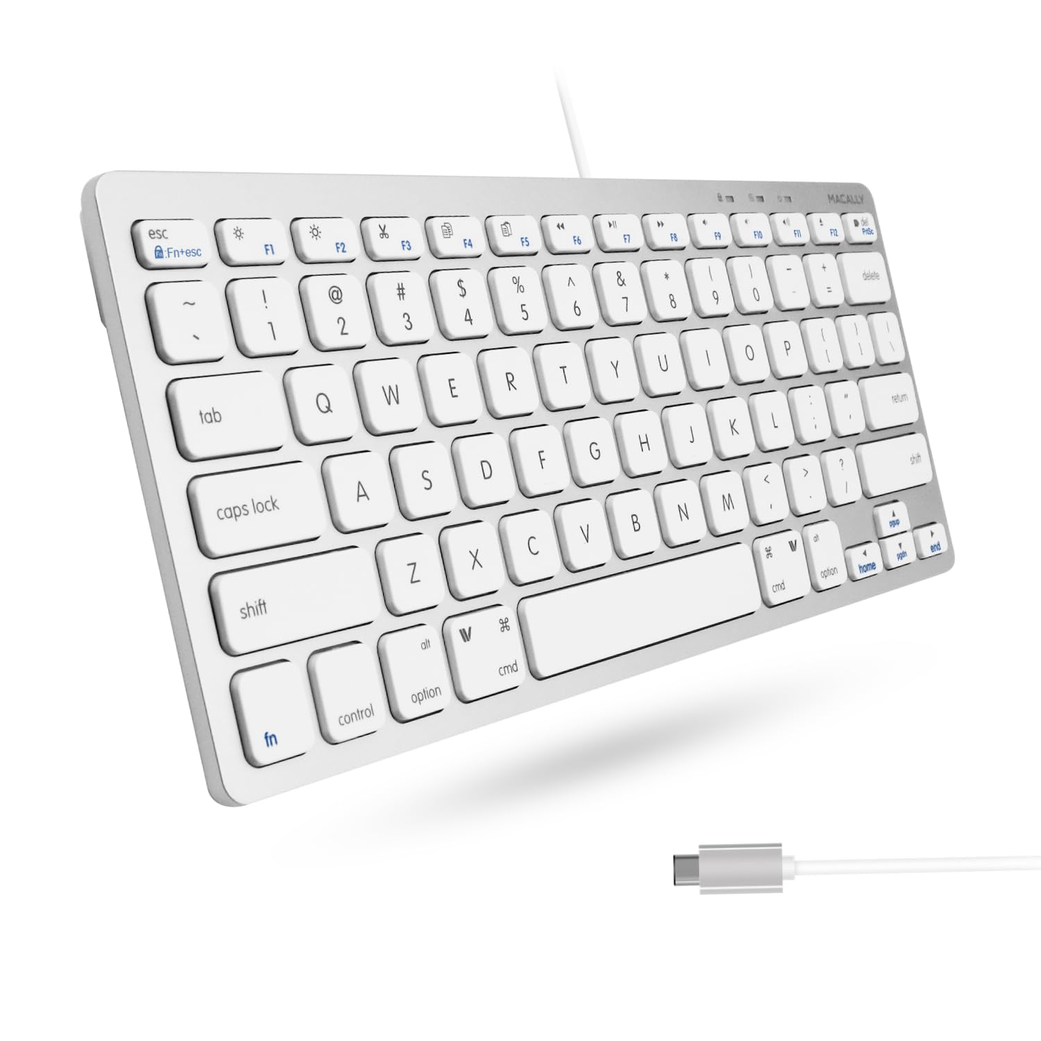 Macally Small USB C Keyboard - Plug & Play Compatible Wired Apple Keyboard for Mac Mini, MacBook Pro/Air, iMac, iPad, Windows, C