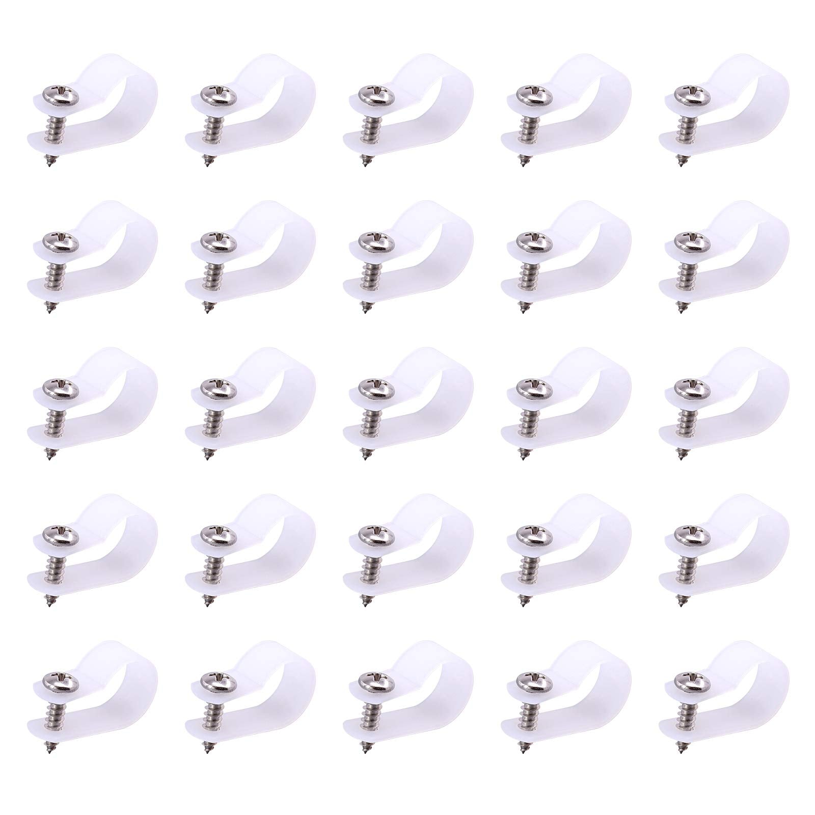 Swpeet 60 Pack White 5/8 Inch Nylon Plastic R Type Cable Clips Clamp Kit, Nylon Screw Mounting Cord Fastener Clips With 60 Pack